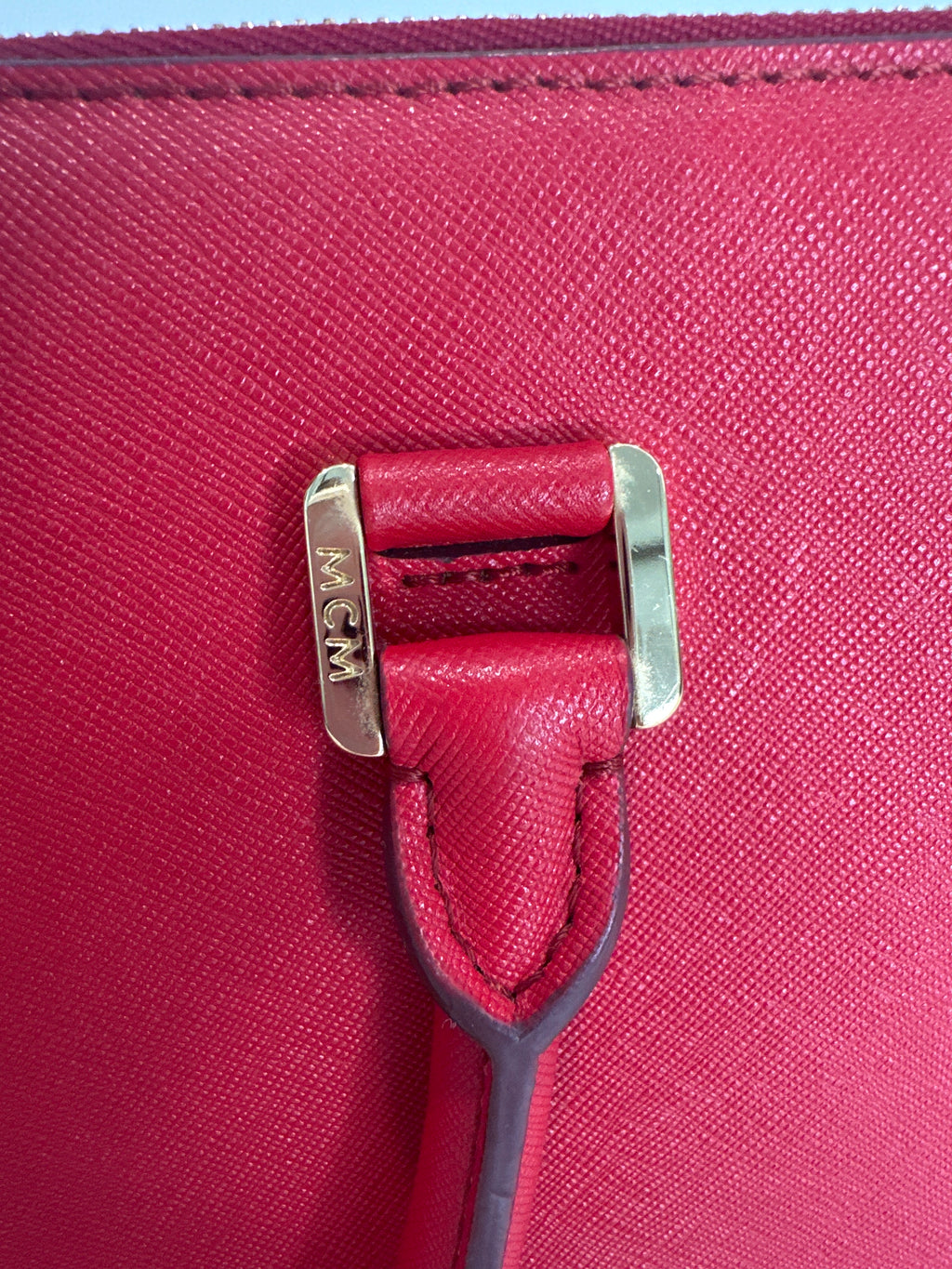 MCM Red Horizontal Double Zip Tote