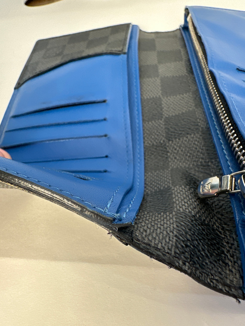 Louis Vuitton Damier Graphite Brazza Blue Gray Long Wallet