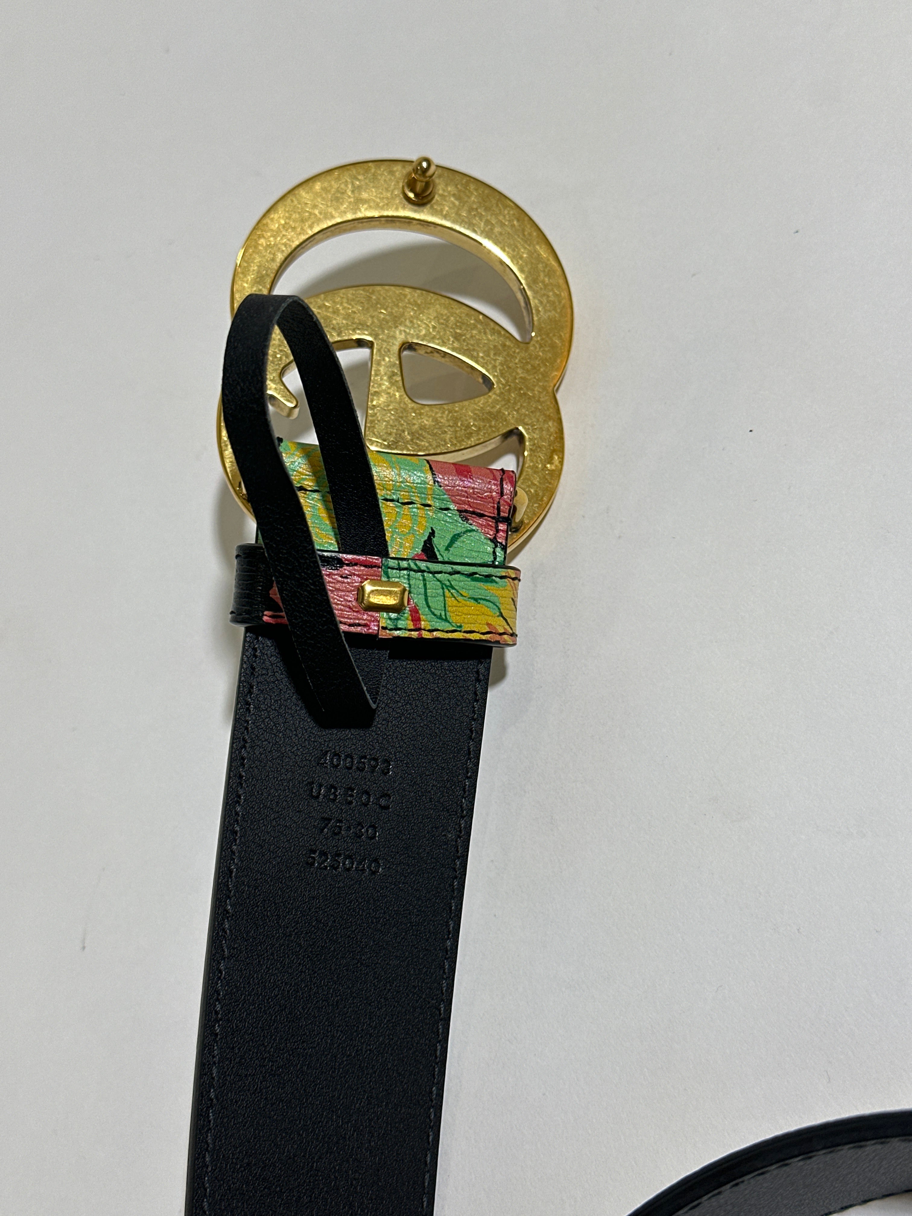 GUCCI X KEN SCOTT Calfskin Double G Belt 75/30 Floral Collab
