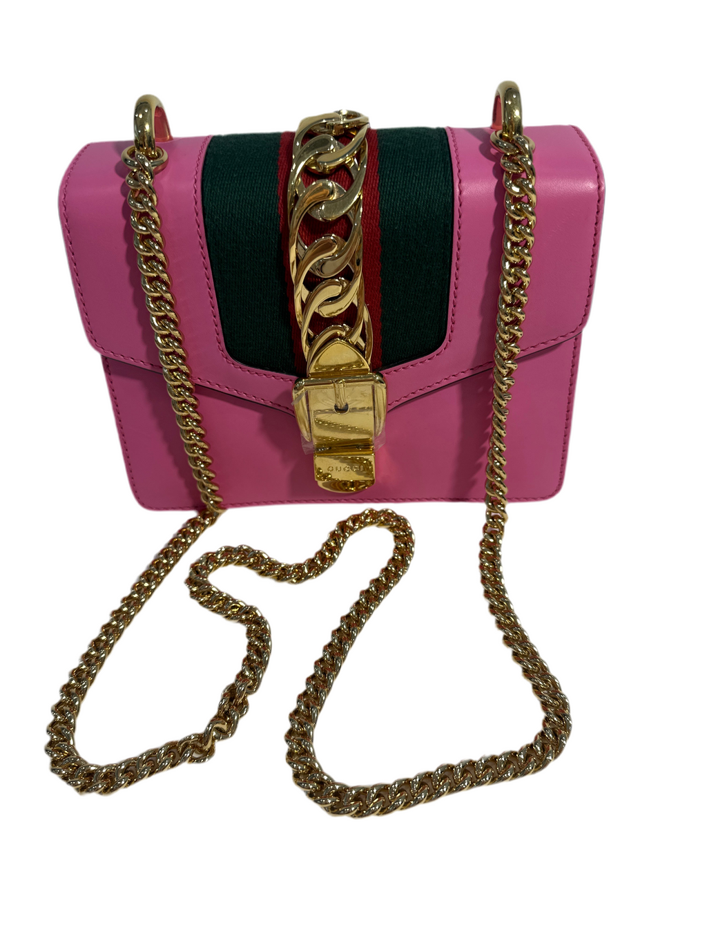 Gucci Pink Leather Mini Sylvie Chain Shoulder Bag