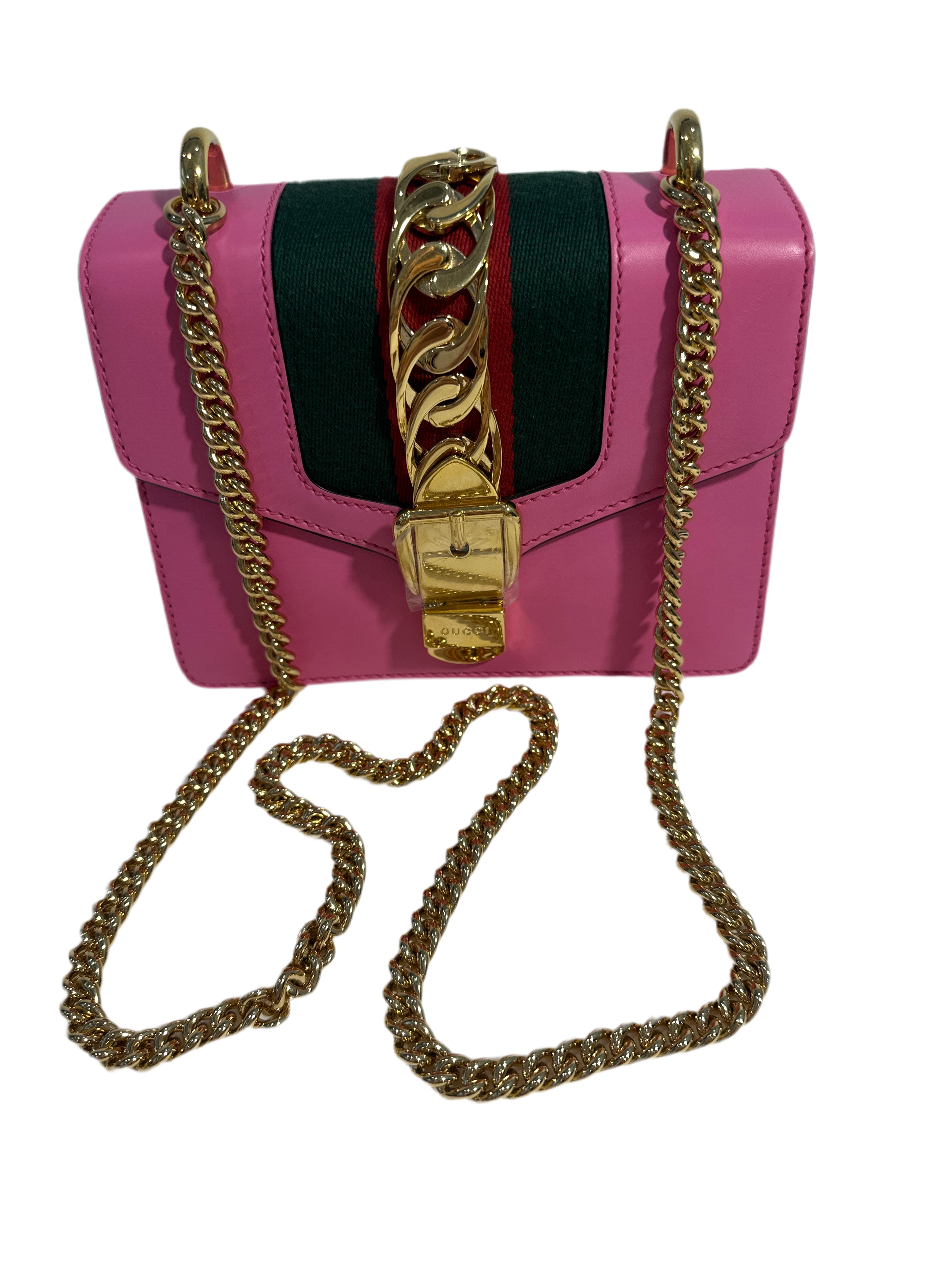 Gucci Pink Leather Mini Sylvie Chain Shoulder Bag