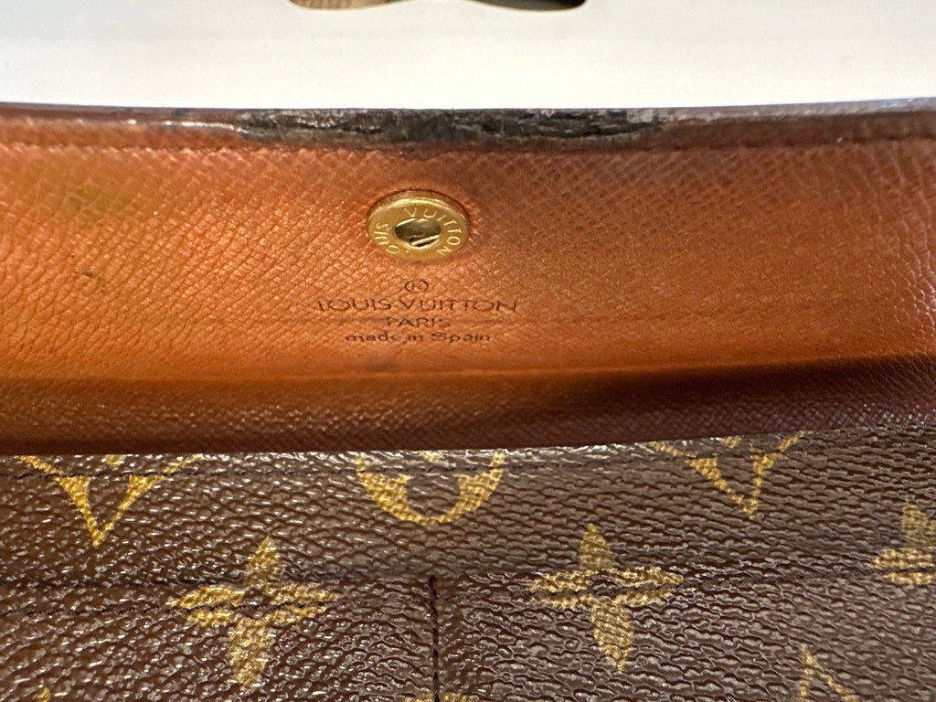 Vintage Louis Vuitton Logo LV Trifold Wallet Large Monogram Brown Authentic