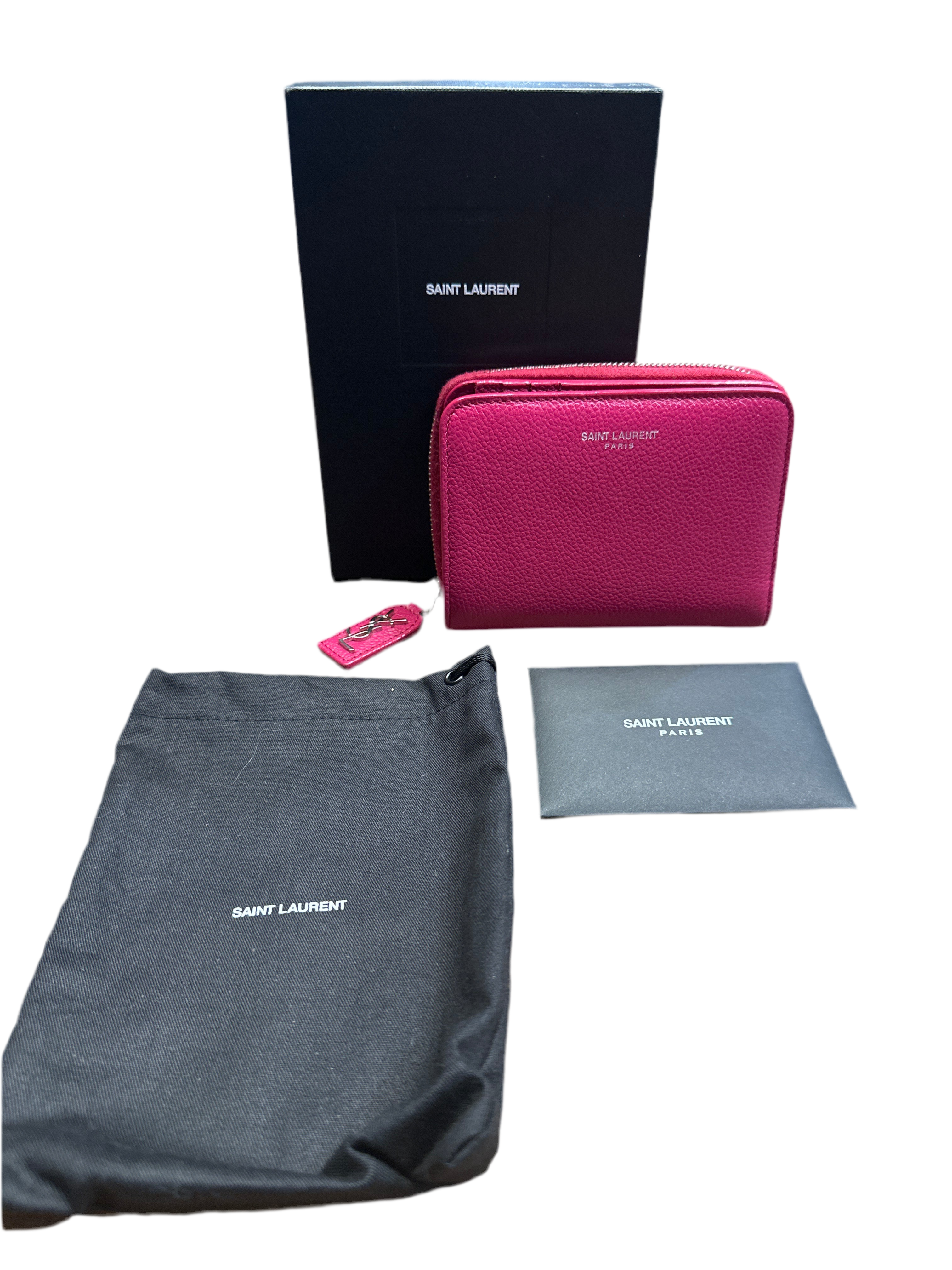 Saint Laurent YSL Round Bi-fold Wallet Pink Leather Women's SAINT LAURENT