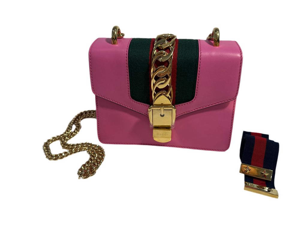 Gucci Pink Leather Mini Sylvie Chain Shoulder Bag