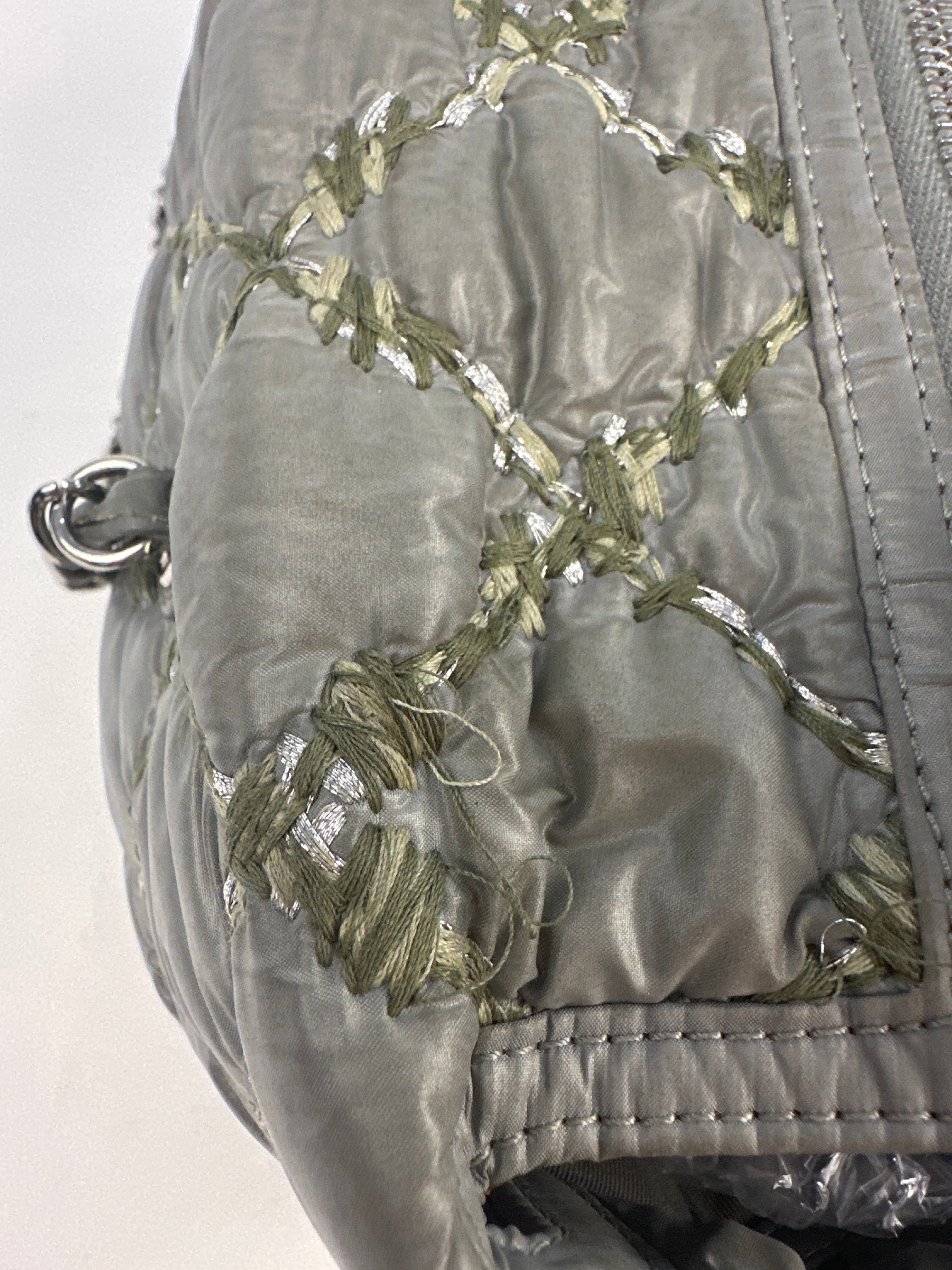 Chanel Tweed On Stitch Bubble Bowling Bag Quilted Nylon Large