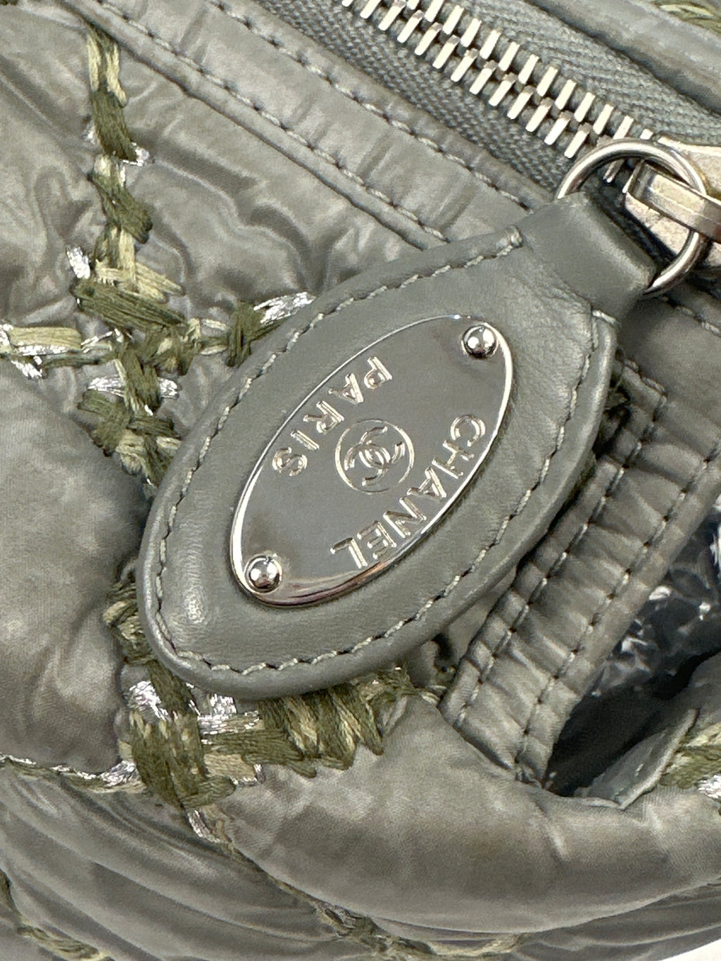 Chanel Tweed On Stitch Bubble Bowling Bag Quilted Nylon Large