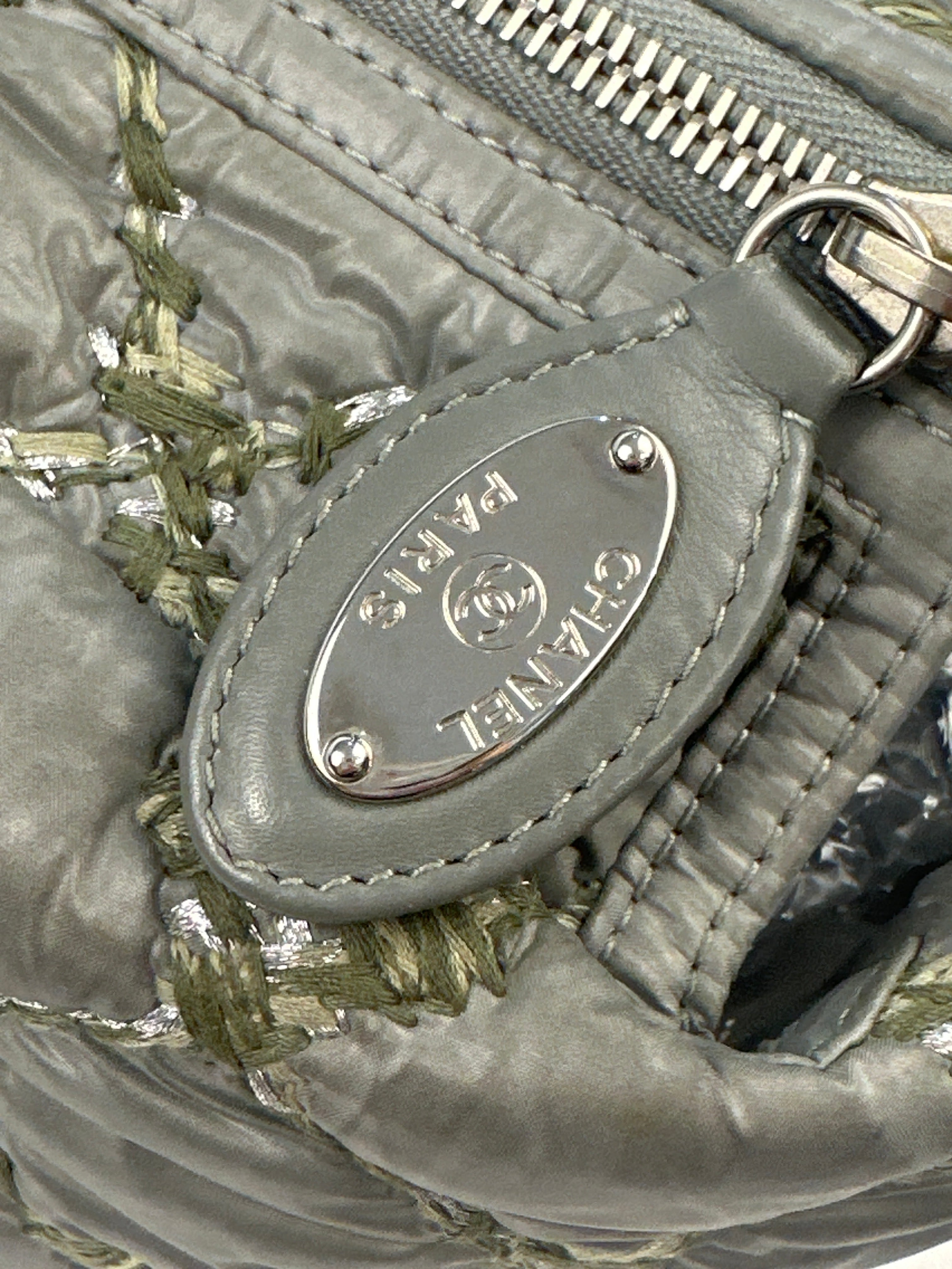 Chanel Tweed On Stitch Bubble Bowling Bag Quilted Nylon Large