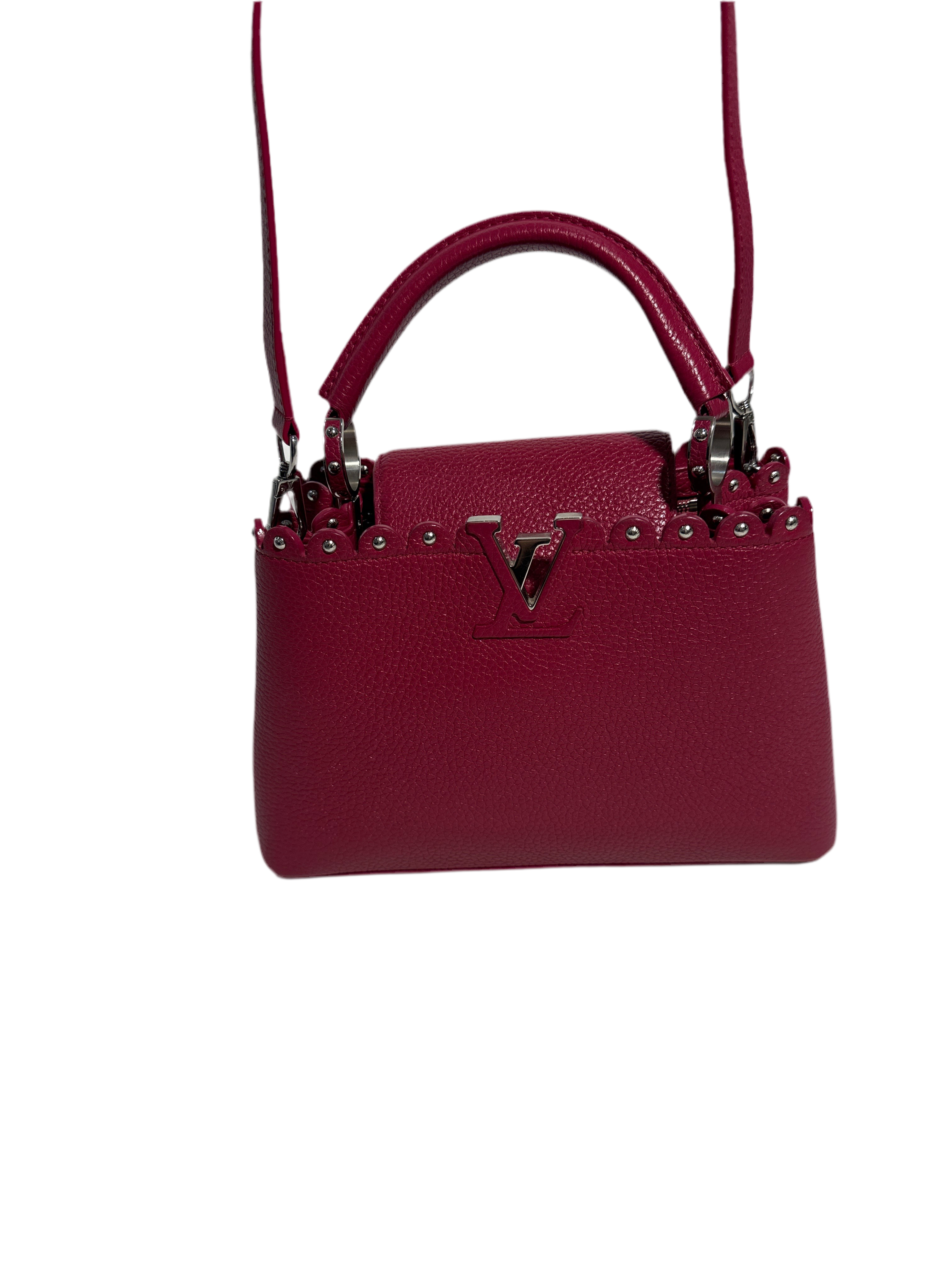 Louis Vuitton Taurillon Lace Croquets Capucines BB Groseille