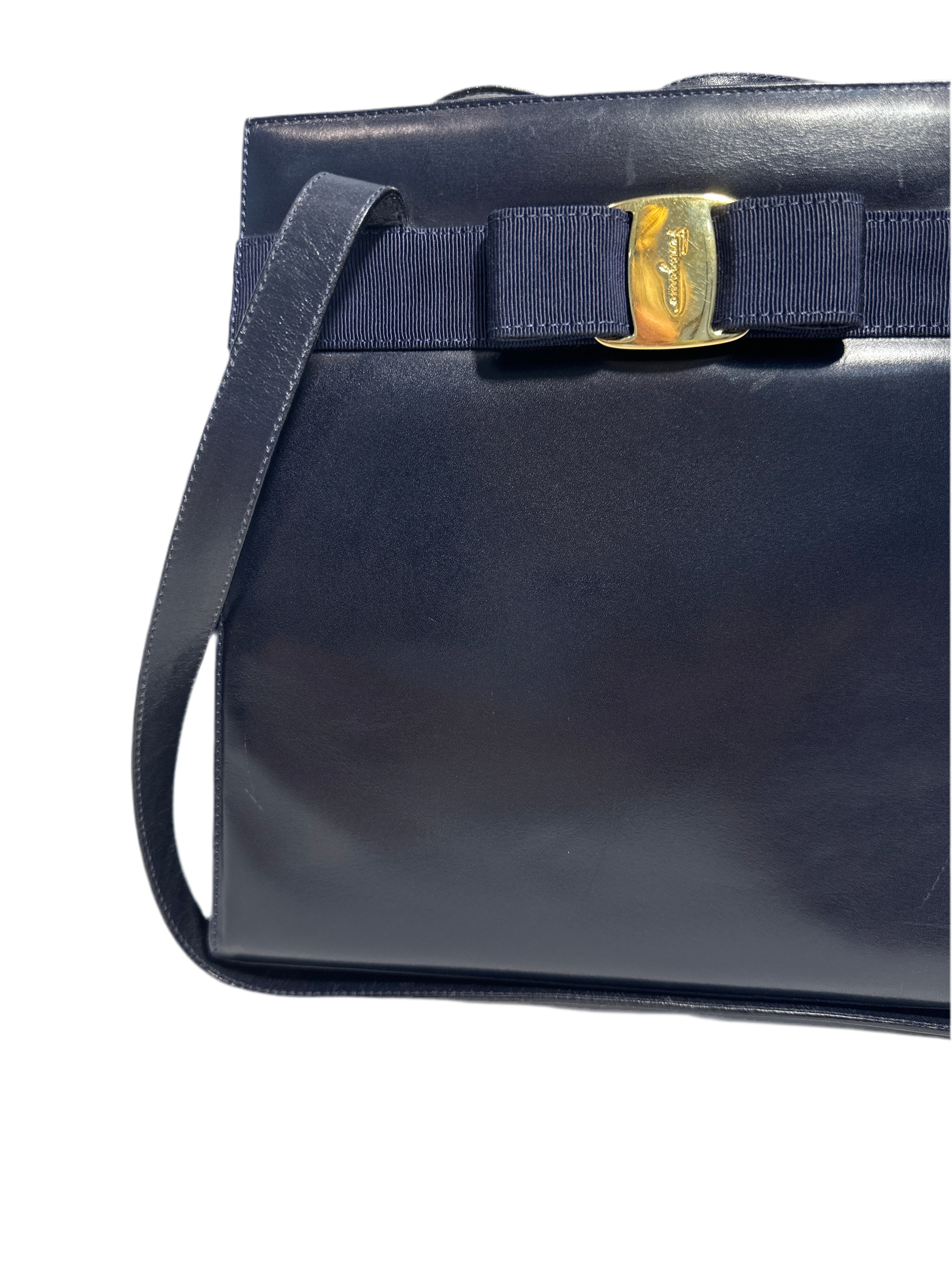 Vintage Salvatore Ferragamo Navy Blue Vala Purse
