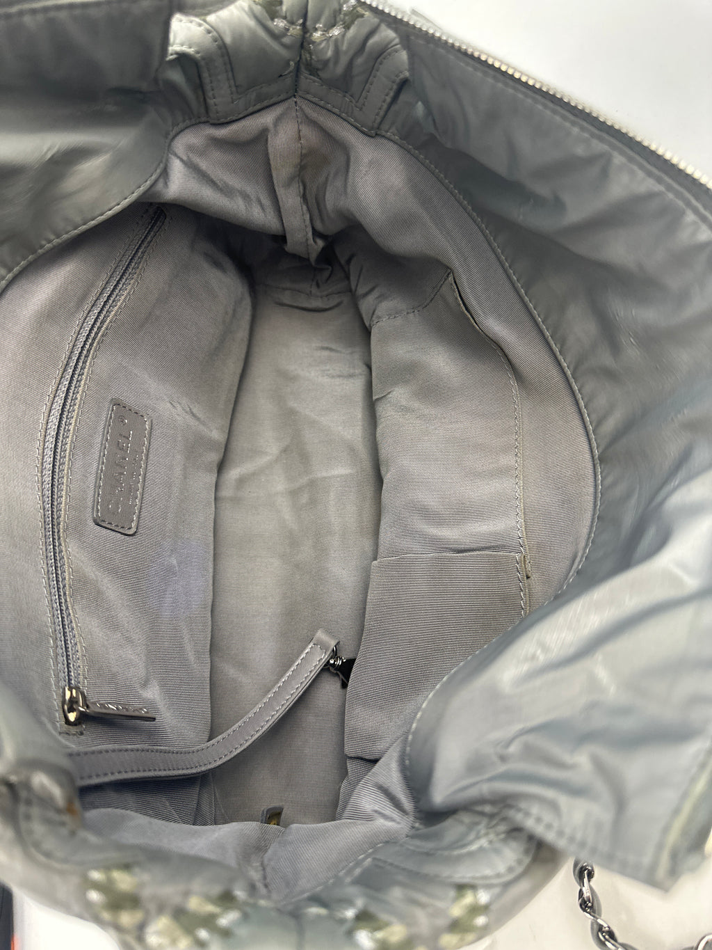 Chanel Tweed On Stitch Bubble Bowling Bag Quilted Nylon Large