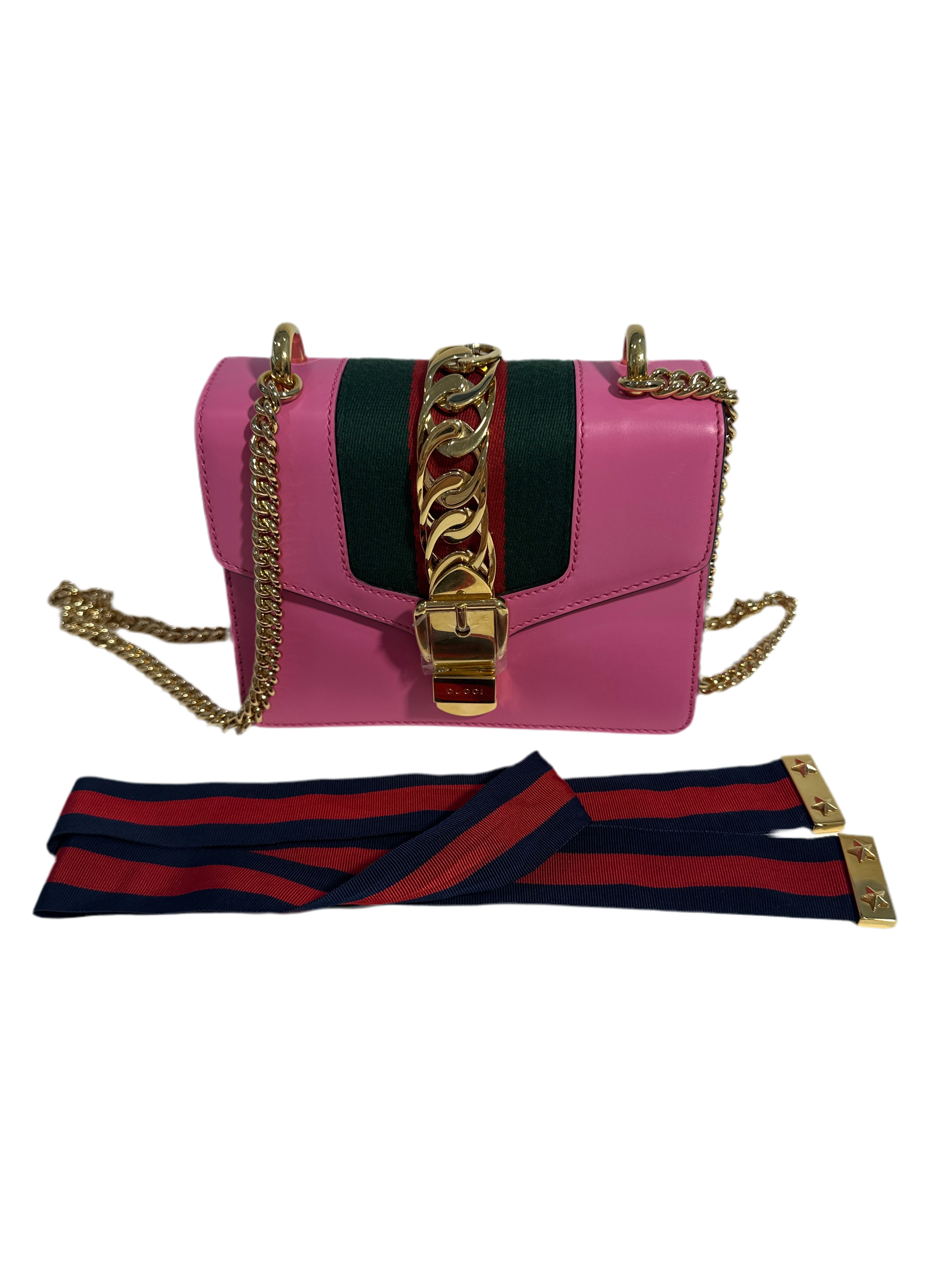 Gucci Pink Leather Mini Sylvie Chain Shoulder Bag