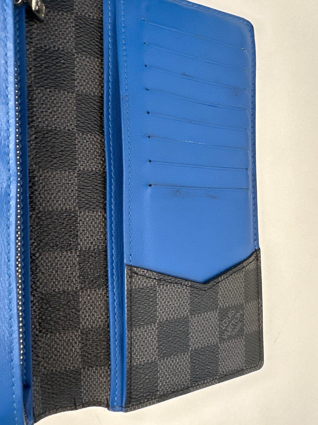 Louis Vuitton Damier Graphite Brazza Blue Gray Long Wallet