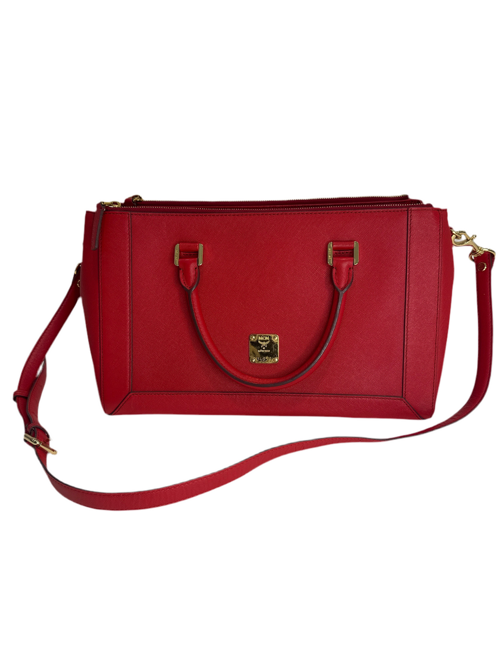 MCM Red Horizontal Double Zip Tote