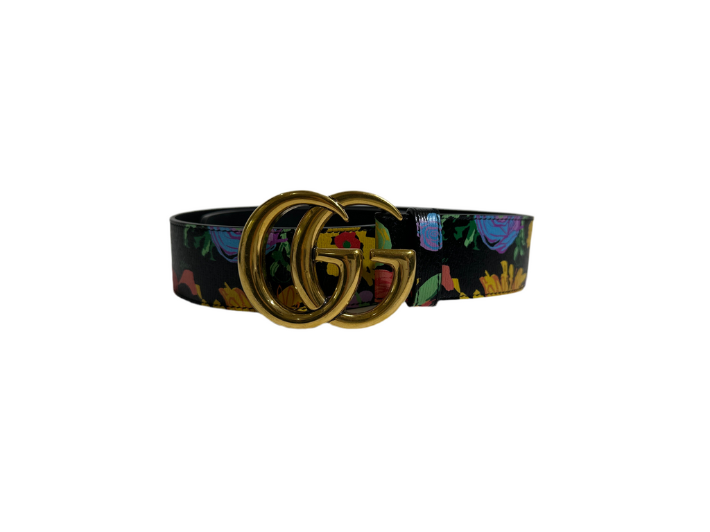 GUCCI X KEN SCOTT Calfskin Double G Belt 75/30 Floral Collab