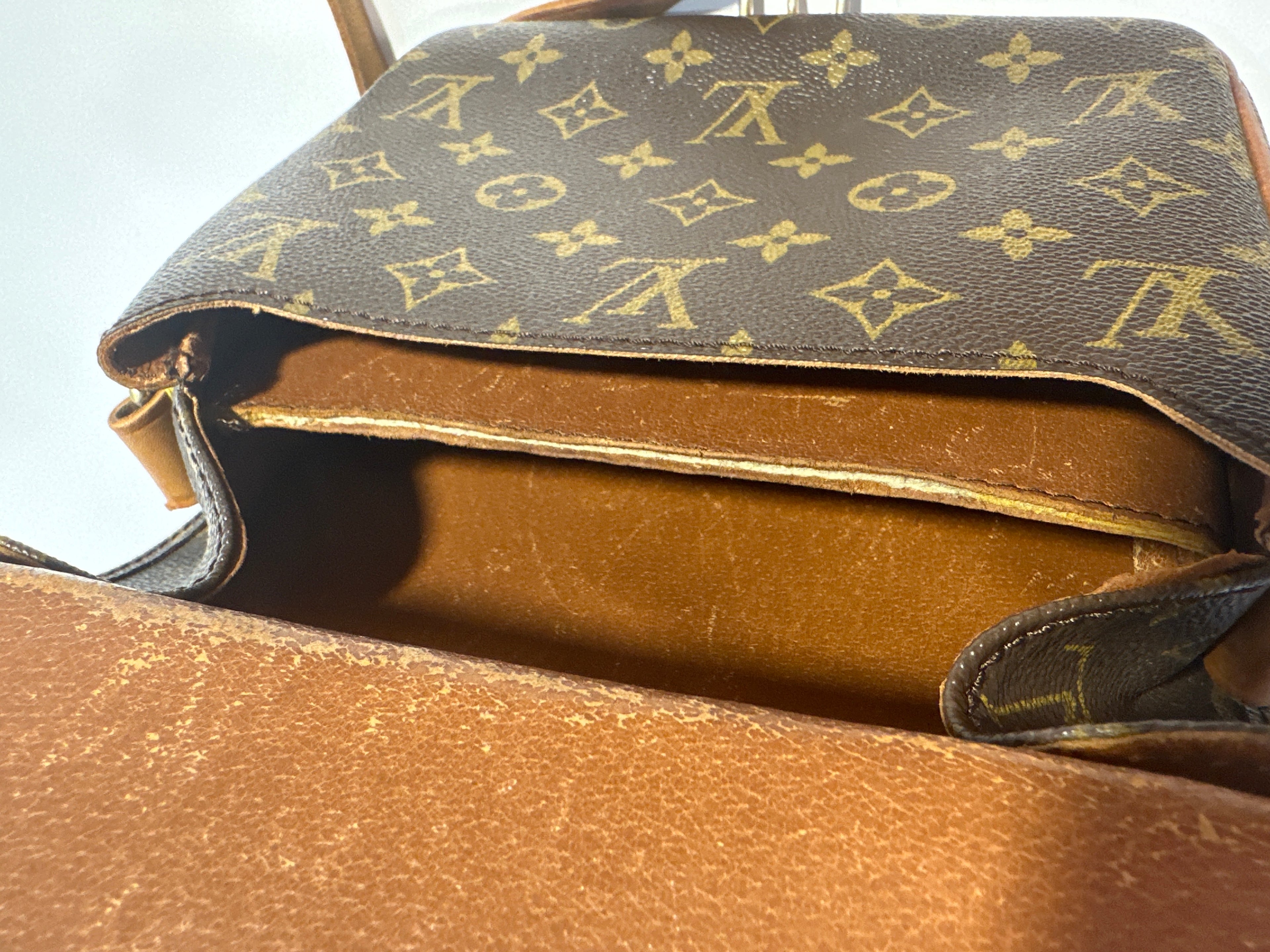 Vintage LOUIS VUITTON Cartouchiere MM Shoulder Bag Monogram Leather Brown- project bag