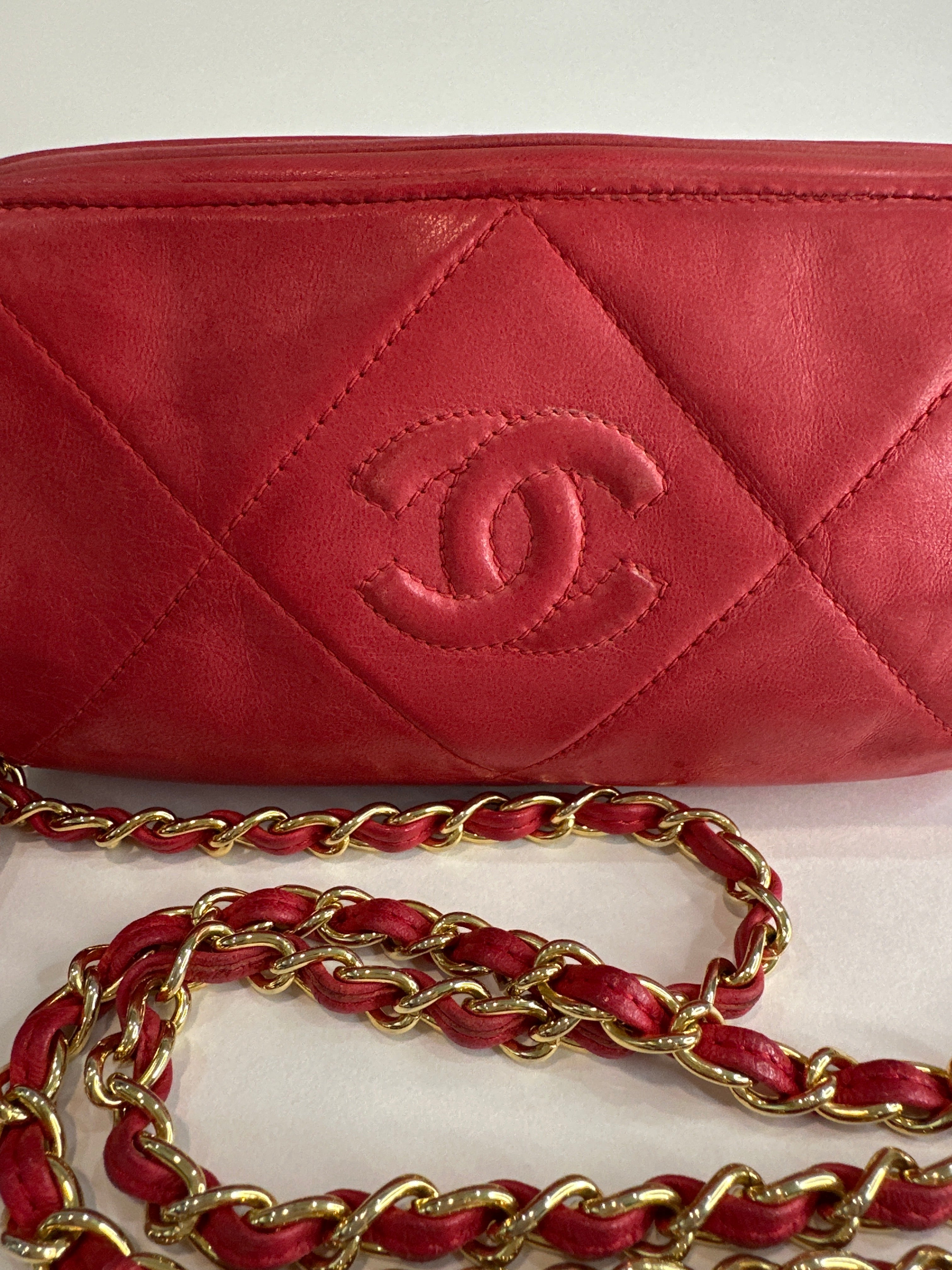 Vintage CHANEL Chain Shoulder Matelasse Lambskin Fringe Shoulder Bag with COA and card. Series 0