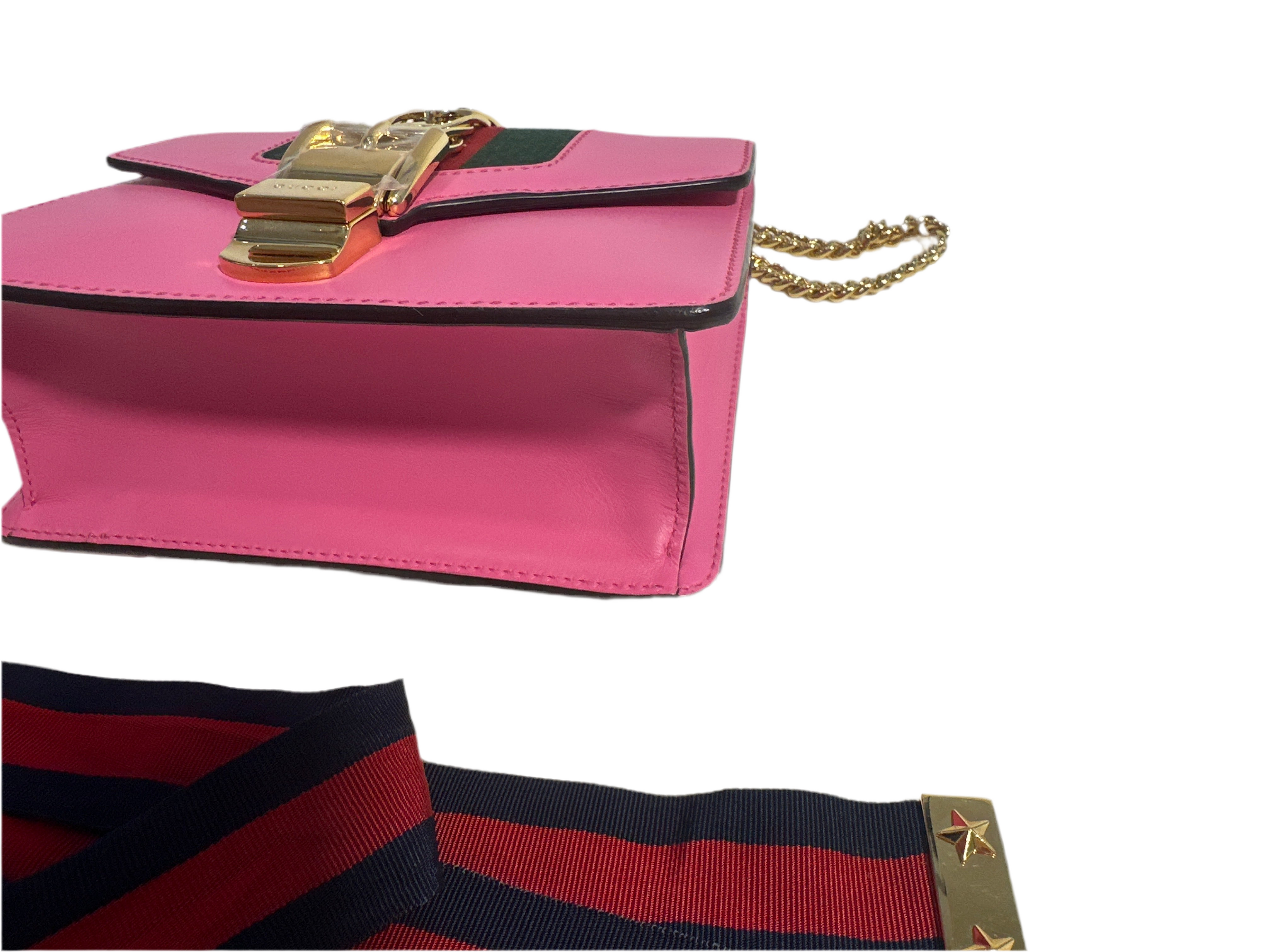 Gucci Pink Leather Mini Sylvie Chain Shoulder Bag