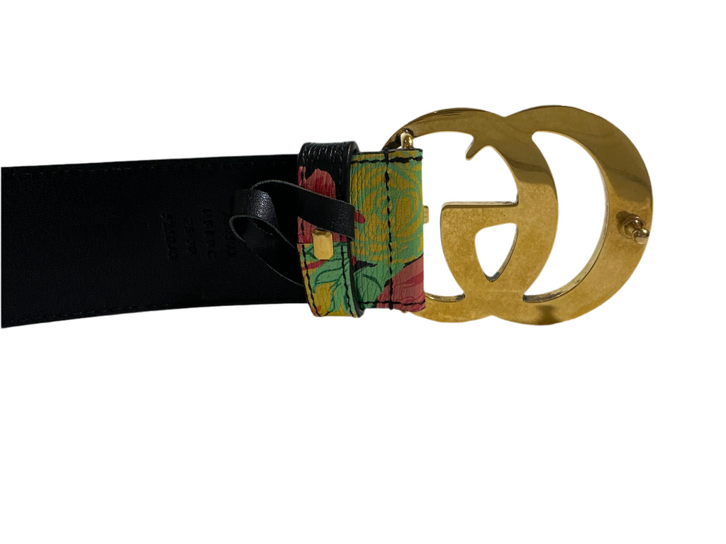 GUCCI X KEN SCOTT Calfskin Double G Belt 75/30 Floral Collab