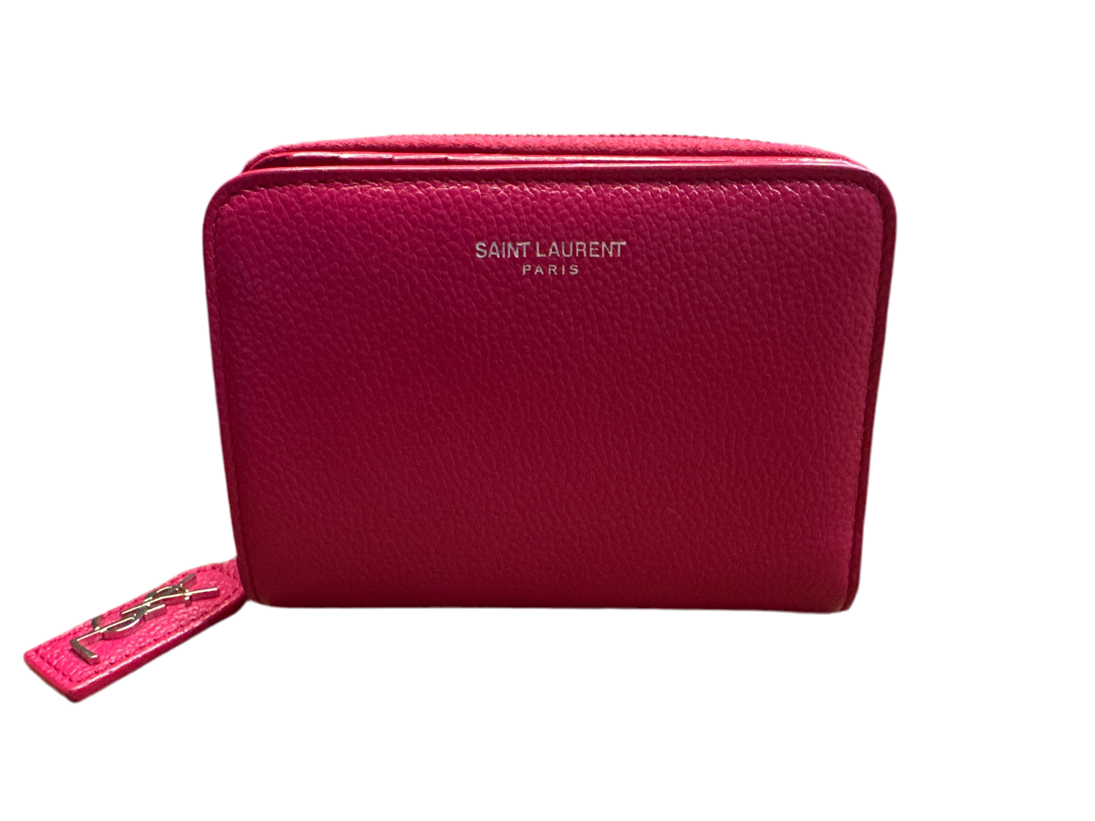 Saint Laurent YSL Round Bi-fold Wallet Pink Leather Women's SAINT LAURENT