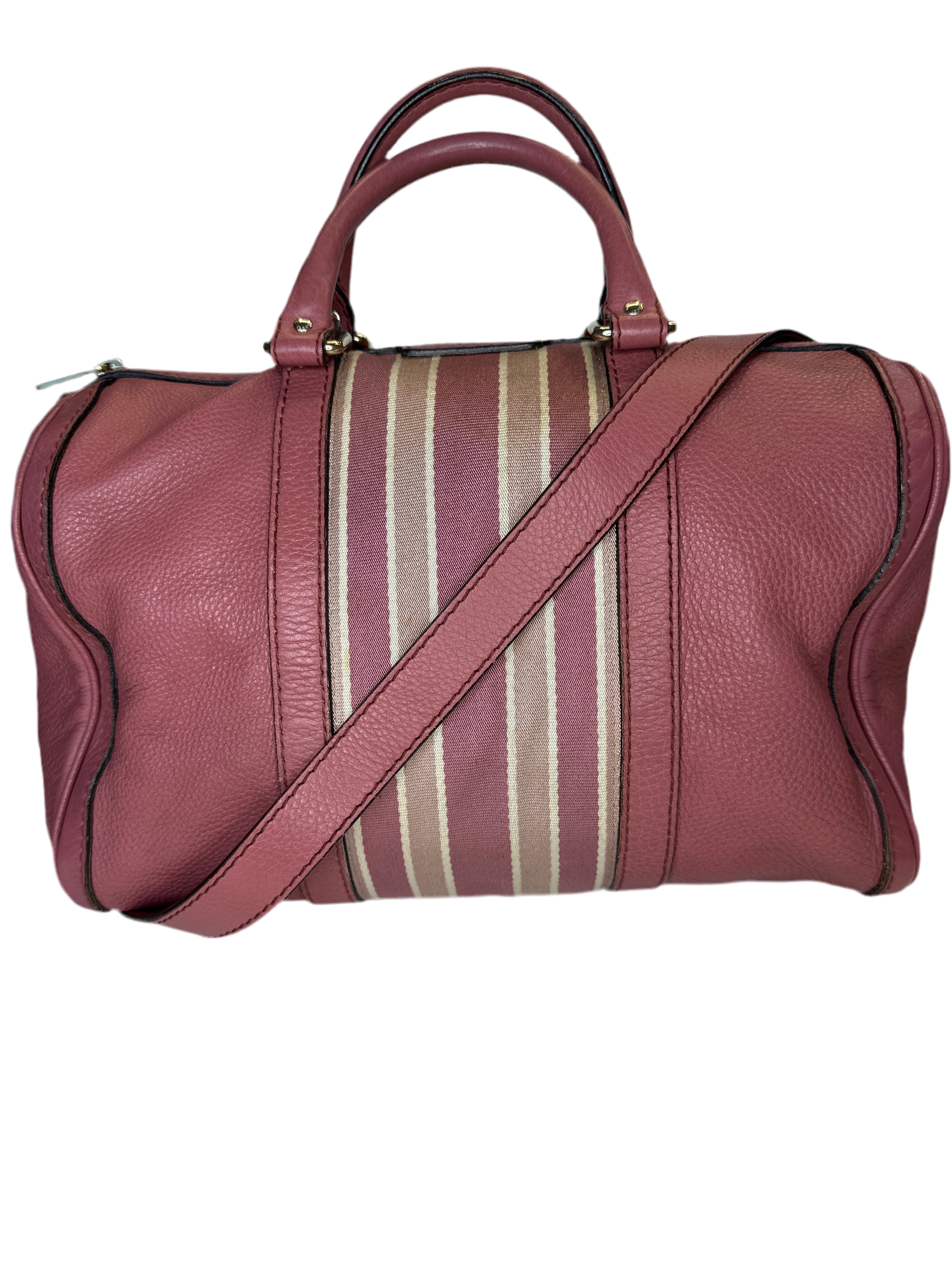 Vintage Gucci Rose Pink Leather Web Line Boston Speedy 2way Tote Bag with COA