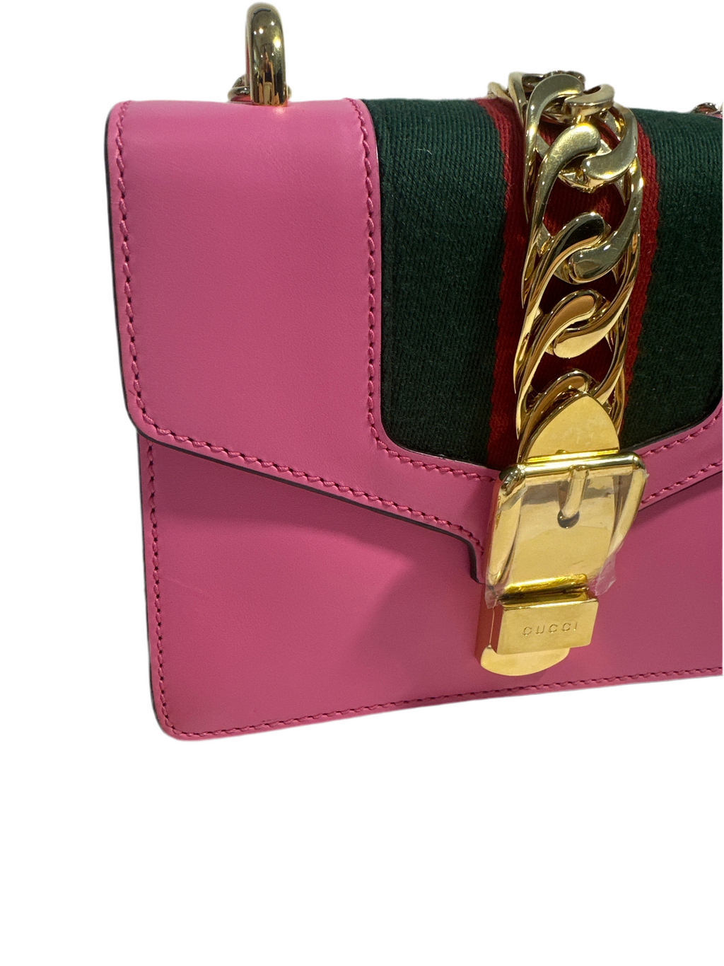 Gucci Pink Leather Mini Sylvie Chain Shoulder Bag