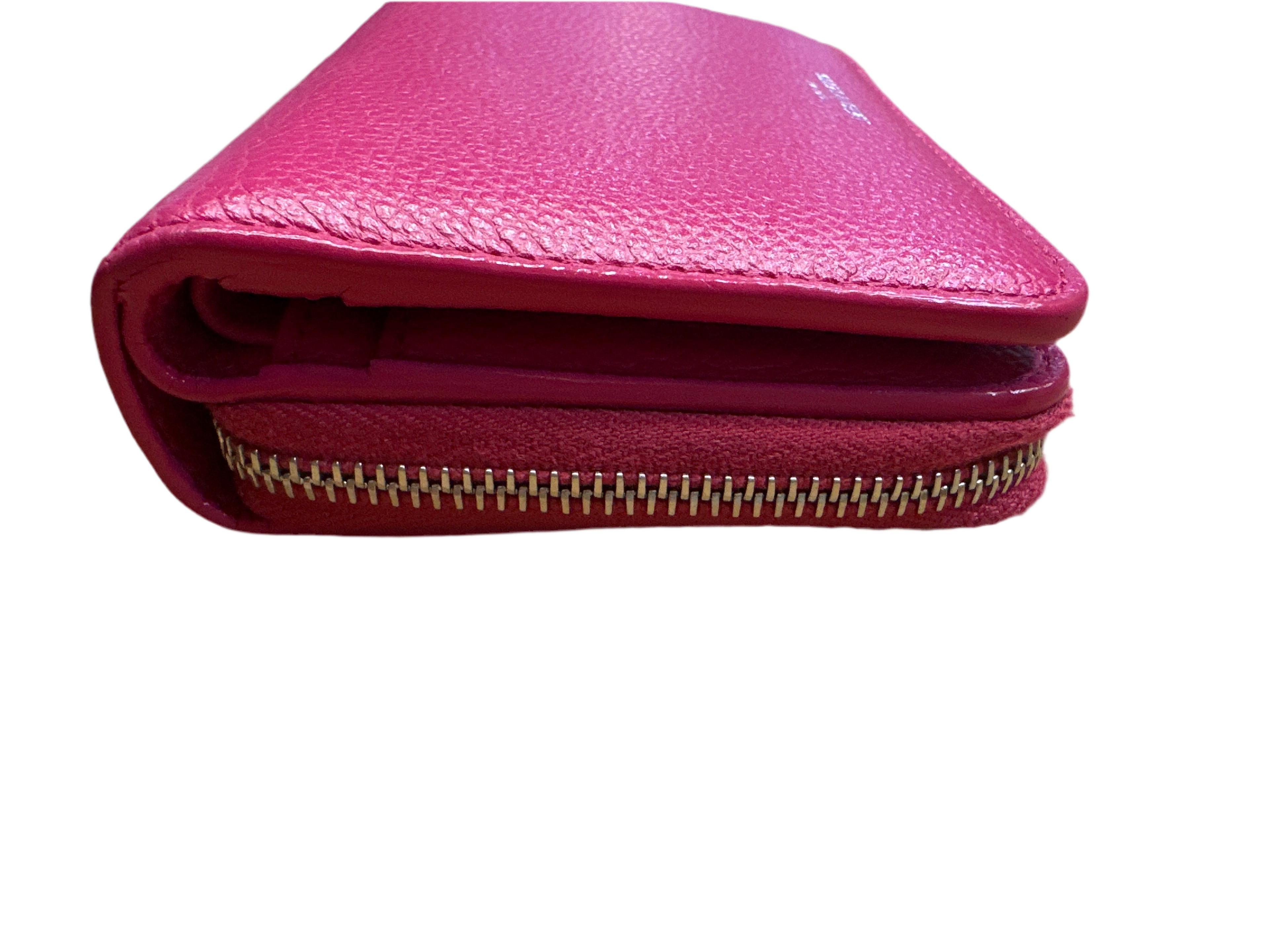 Saint Laurent YSL Round Bi-fold Wallet Pink Leather Women's SAINT LAURENT