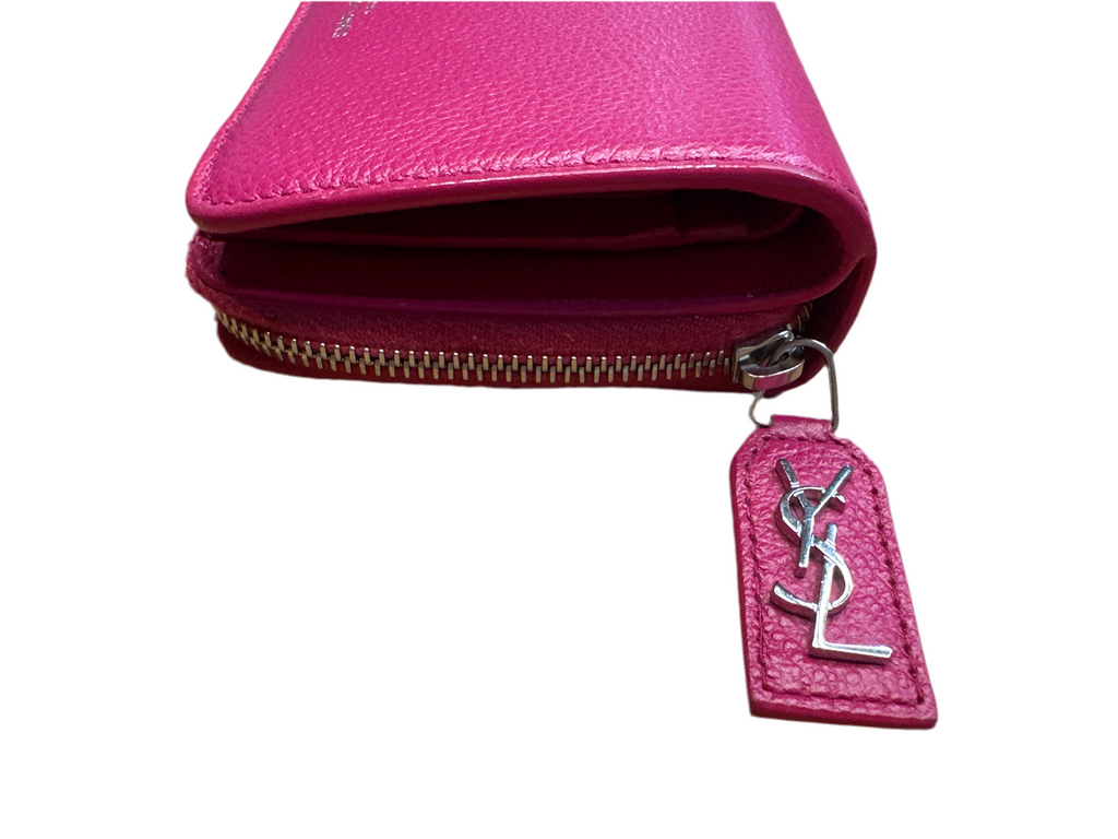 Saint Laurent YSL Round Bi-fold Wallet Pink Leather Women's SAINT LAURENT