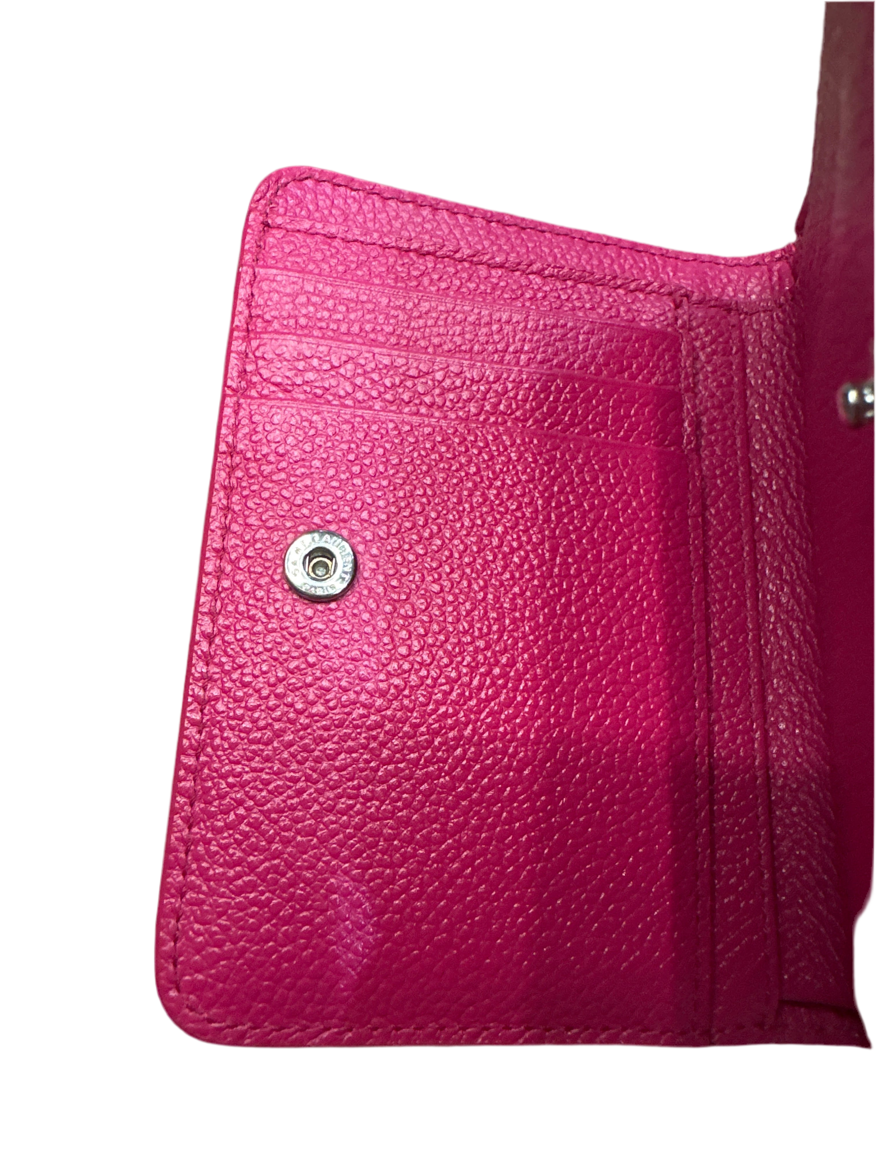 Saint Laurent YSL Round Bi-fold Wallet Pink Leather Women's SAINT LAURENT