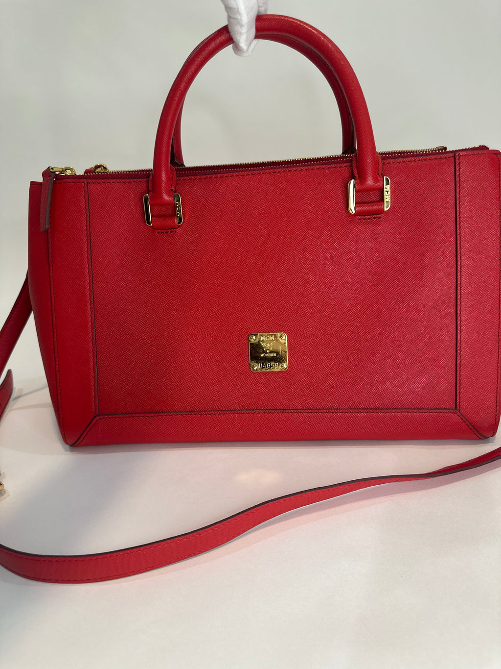 MCM Red Horizontal Double Zip Tote