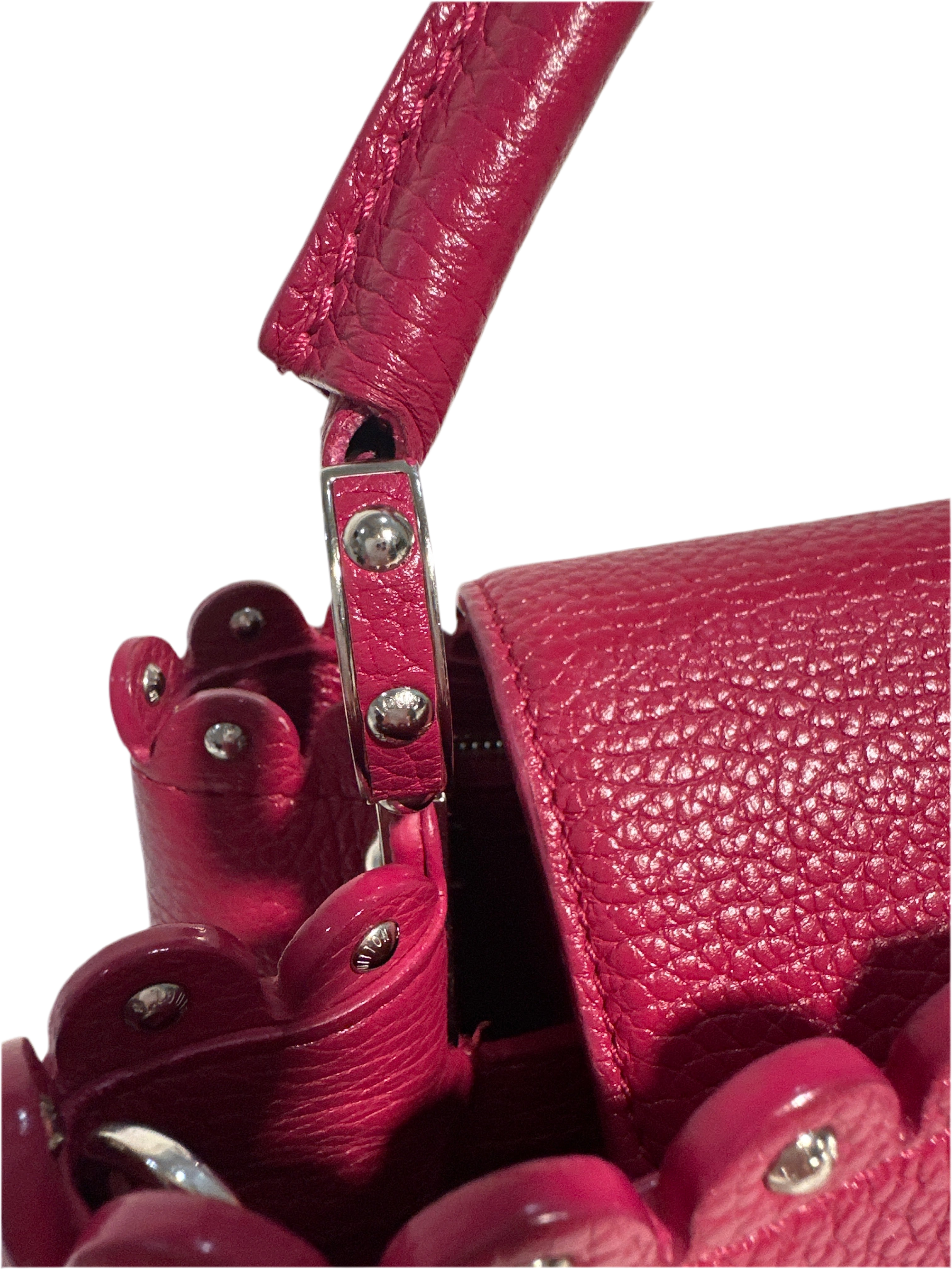 Louis Vuitton Taurillon Lace Croquets Capucines BB Groseille