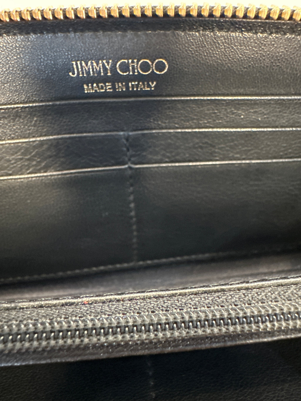 Jimmy Choo star embossed leather zip around wallet with paperwork