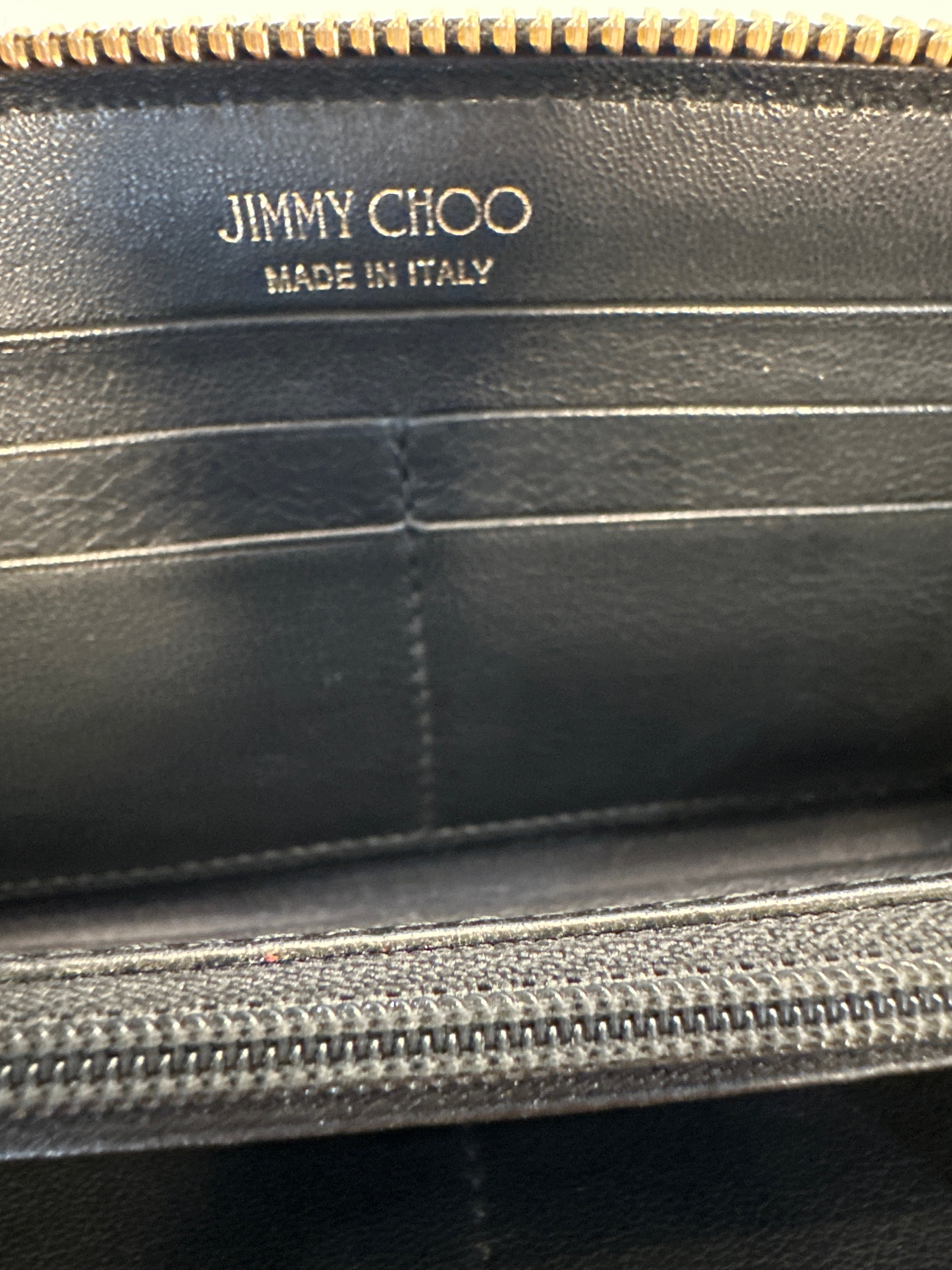 Jimmy Choo star embossed leather zip around wallet with paperwork