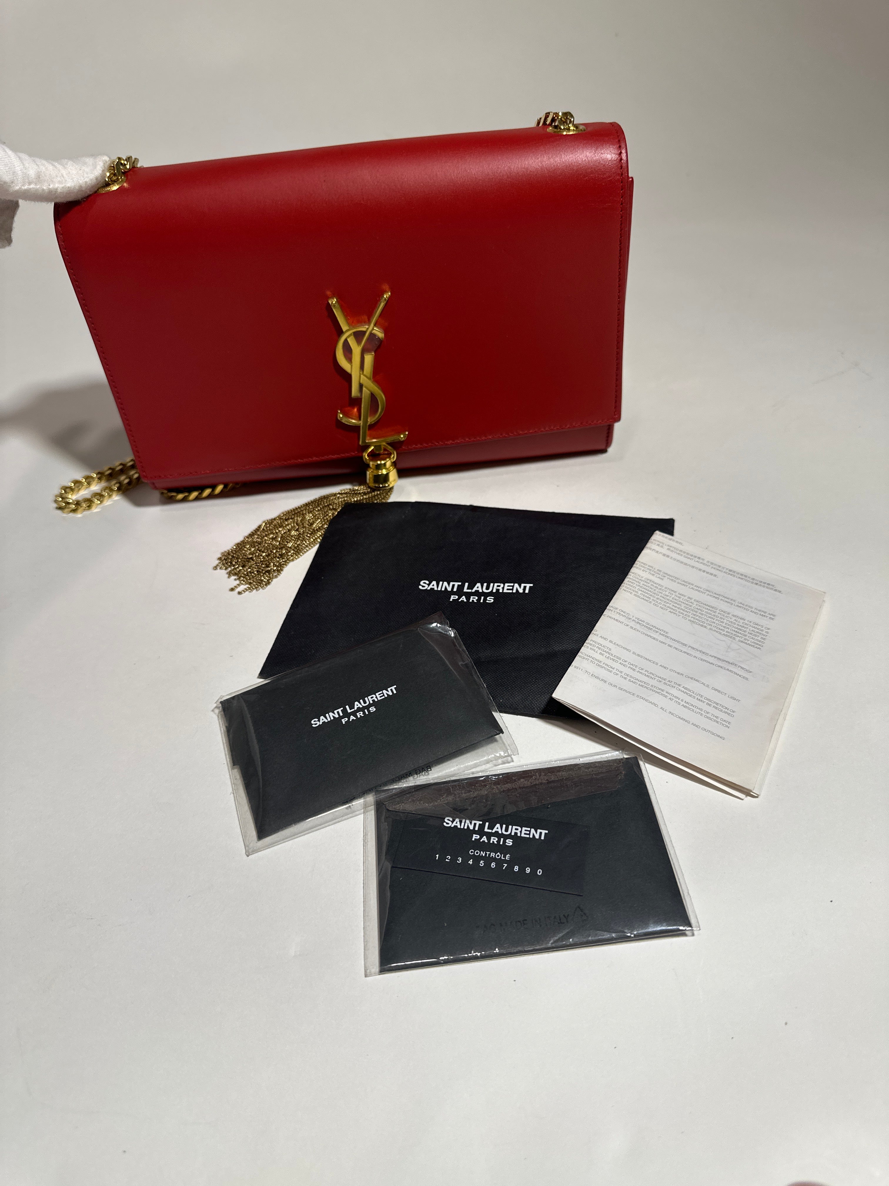 Saint Laurent Shoulder Red Kate Tassel Bag