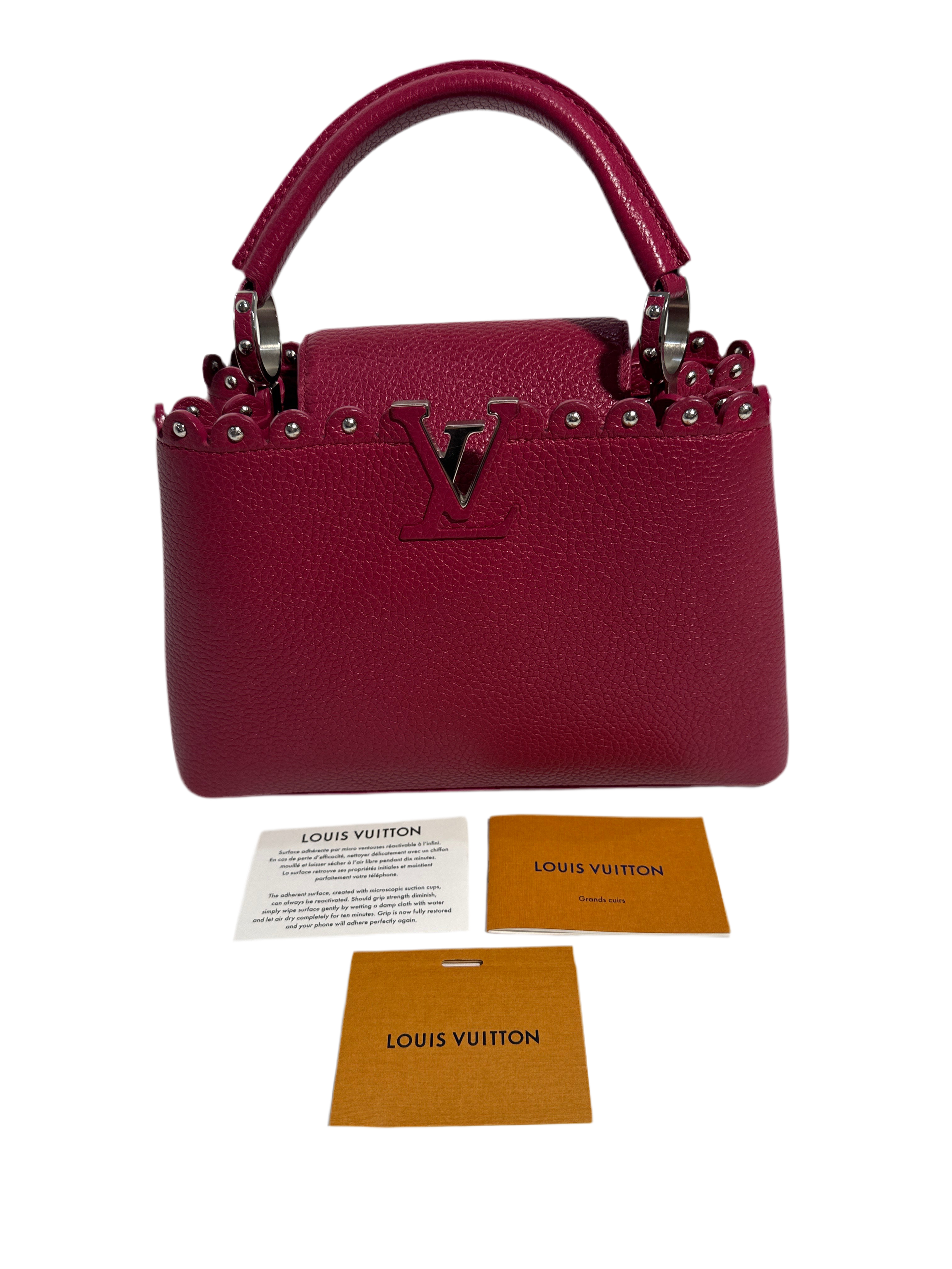 Louis Vuitton Taurillon Lace Croquets Capucines BB Groseille