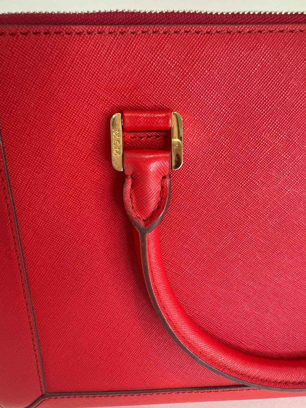 MCM Red Horizontal Double Zip Tote