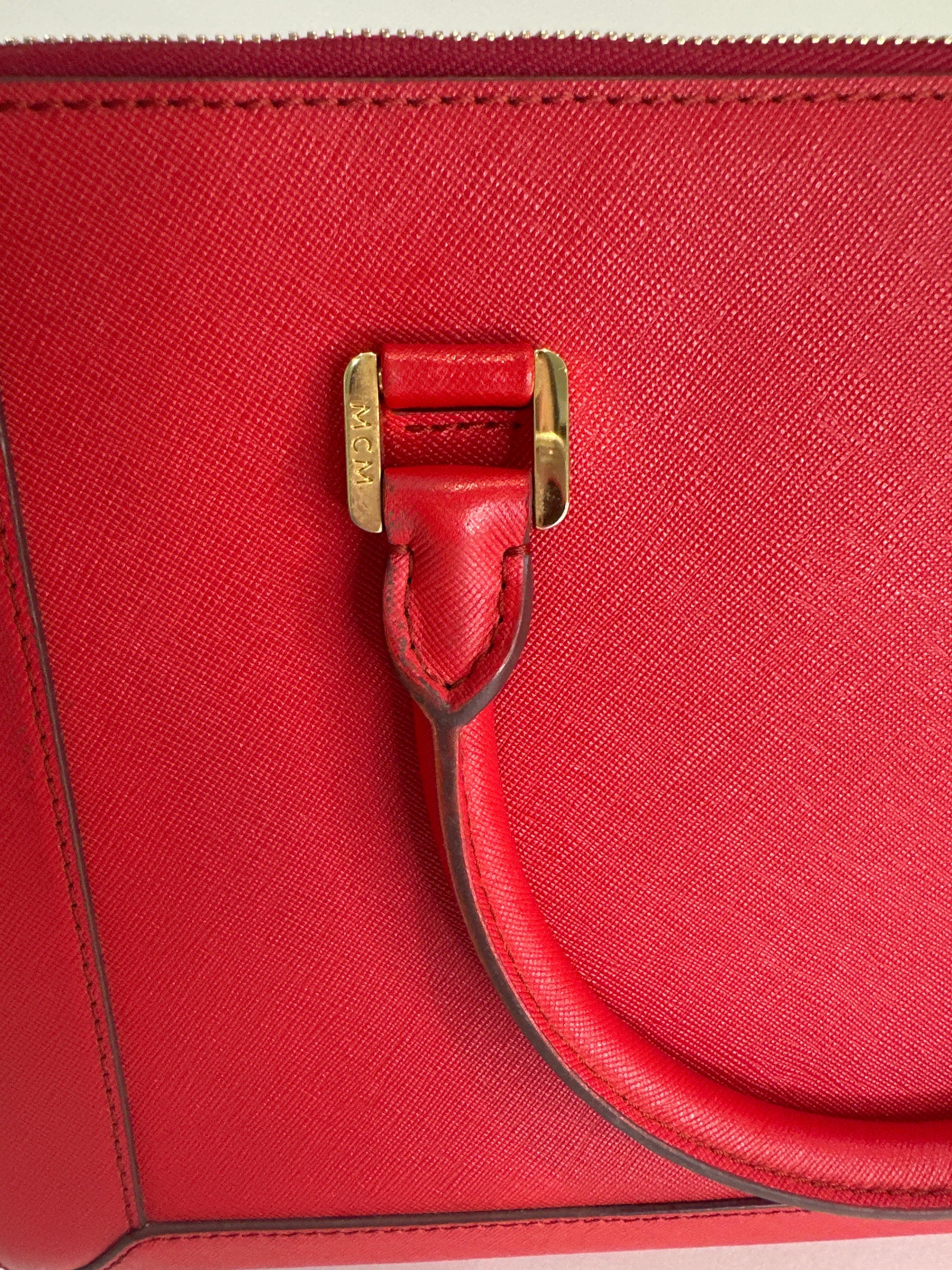 MCM Red Horizontal Double Zip Tote