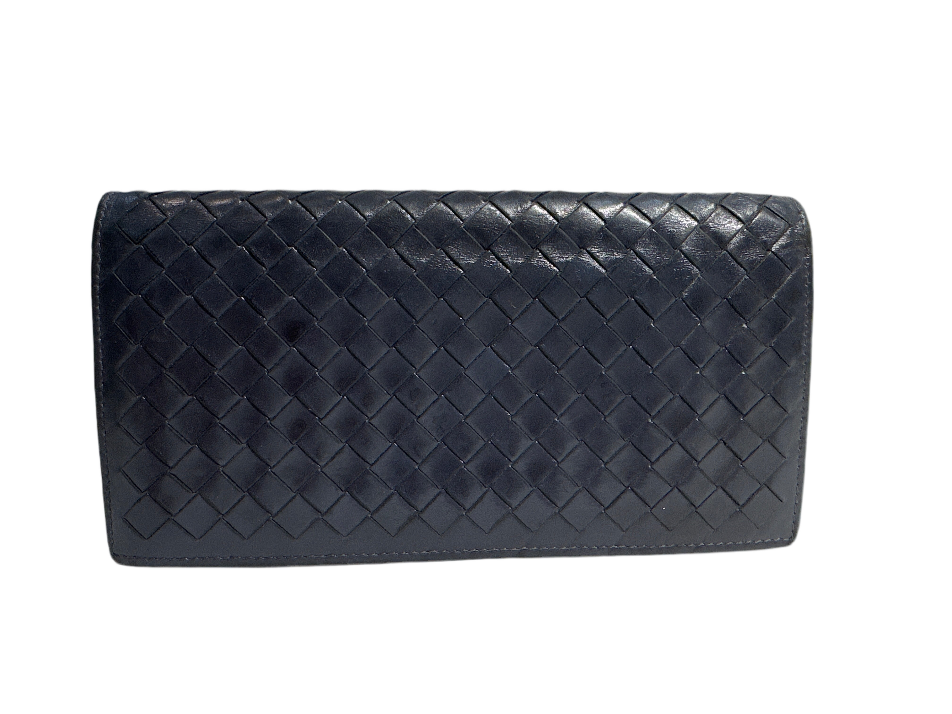 Bottega Veneta Woven Leather Clutch Wallet Navy