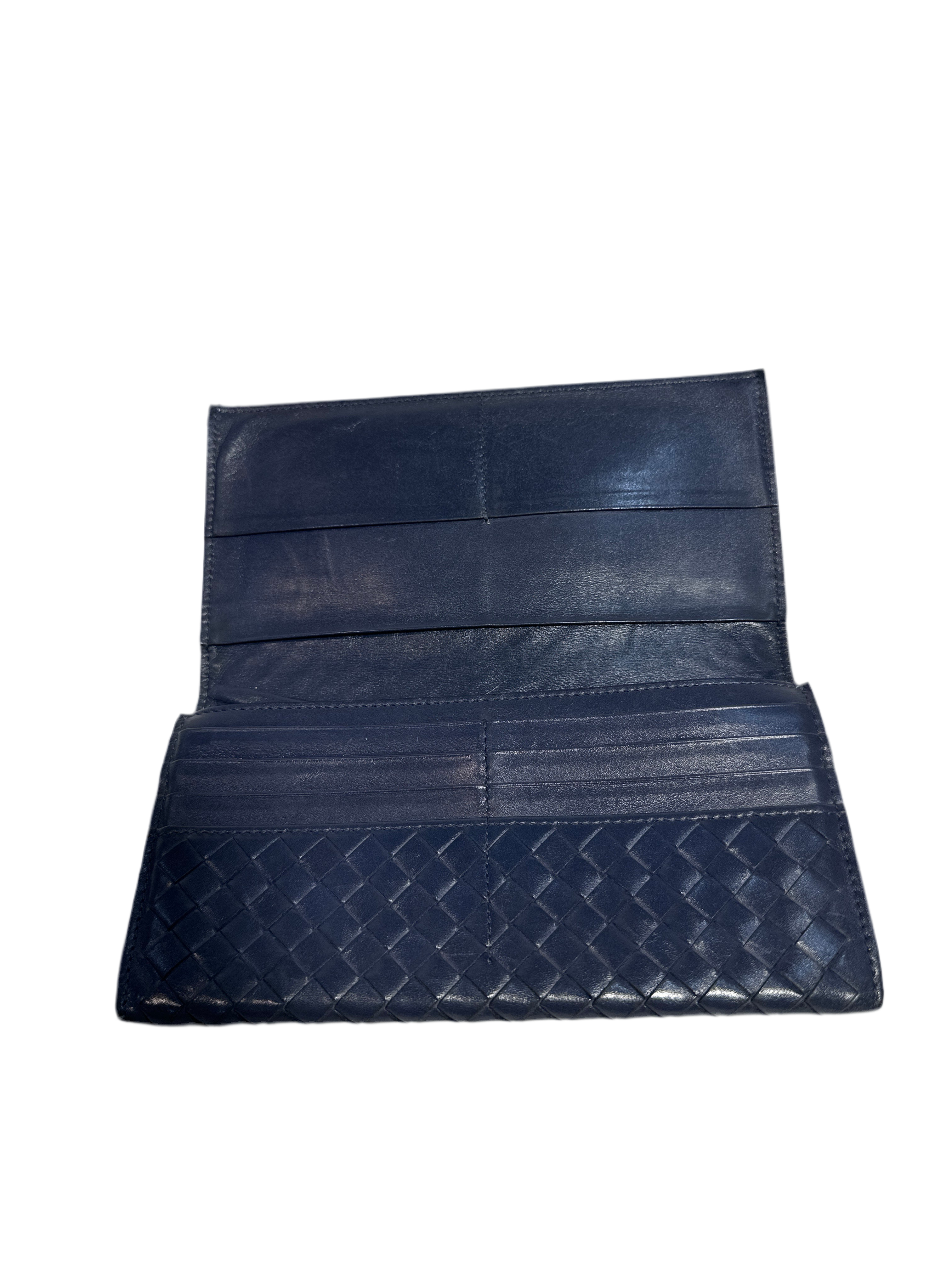 Bottega Veneta Woven Leather Clutch Wallet Navy