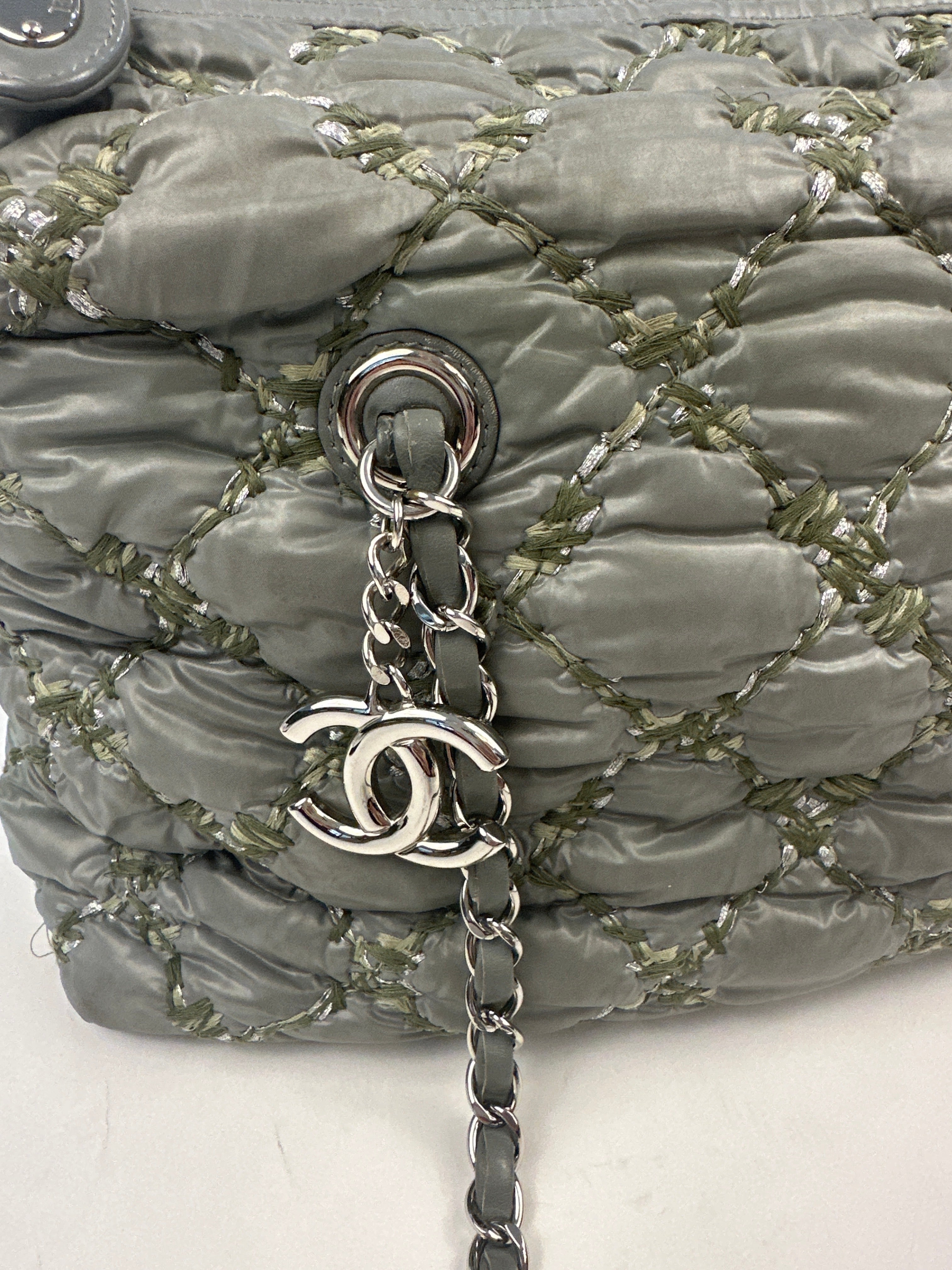 Chanel Tweed On Stitch Bubble Bowling Bag Quilted Nylon Large