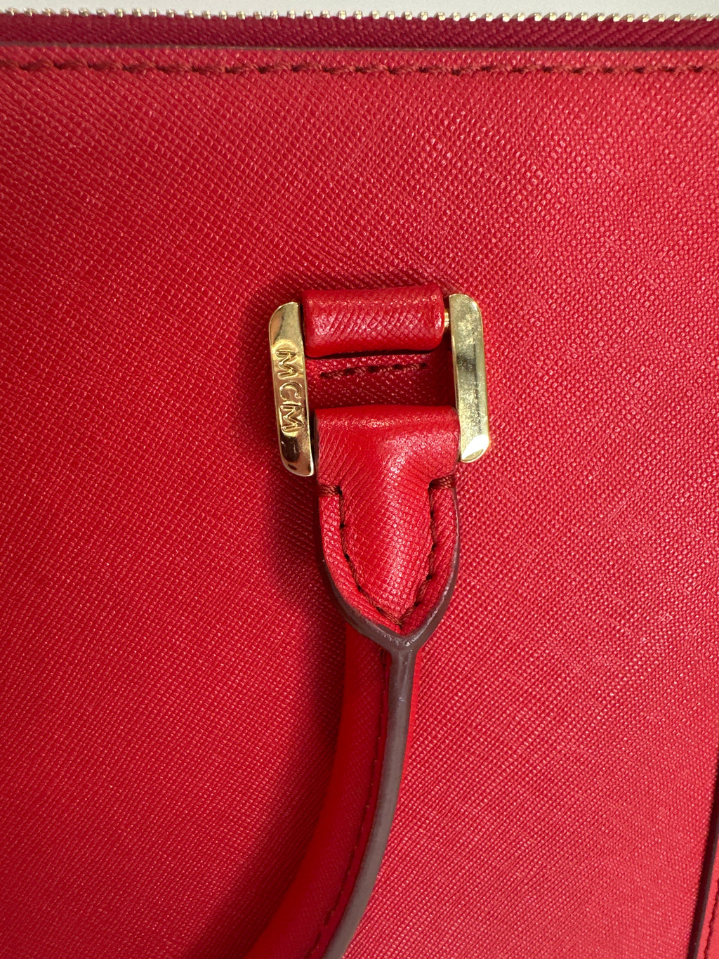 MCM Red Horizontal Double Zip Tote