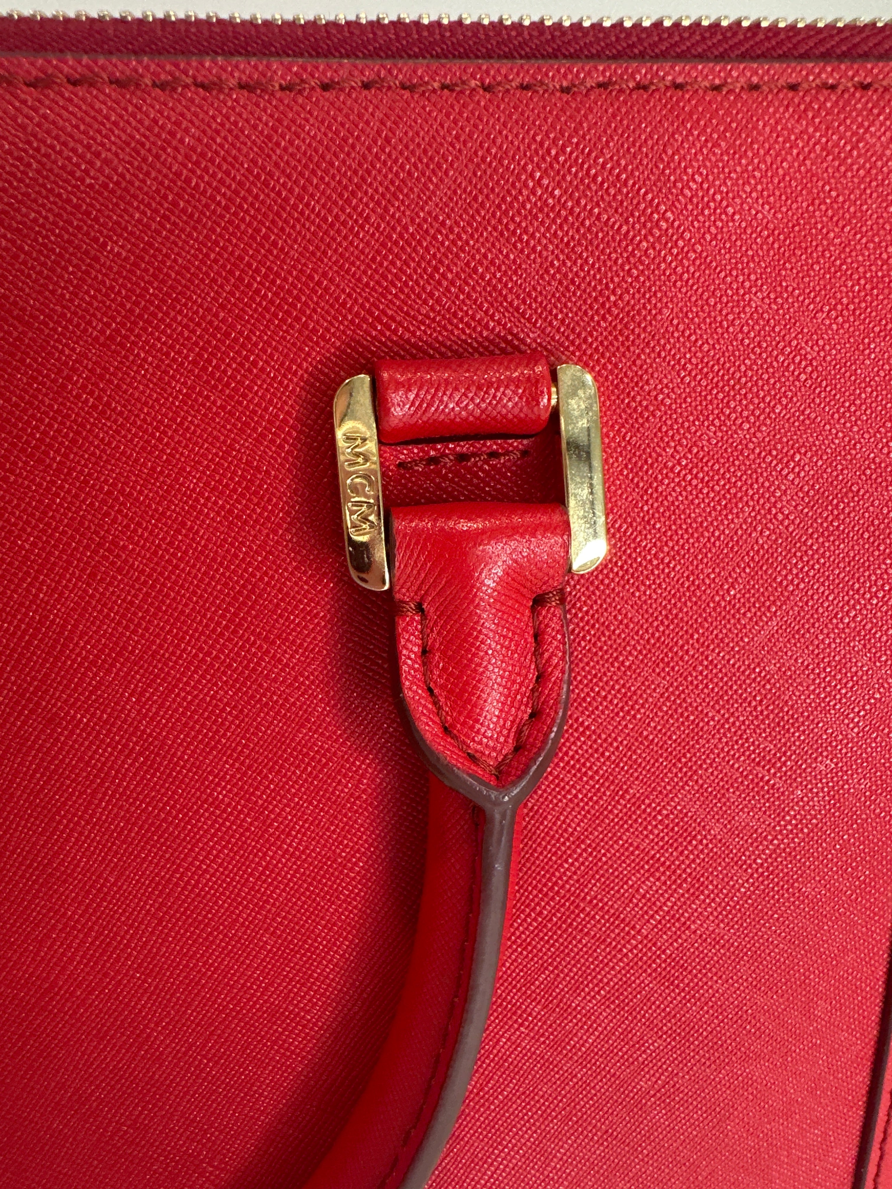 MCM Red Horizontal Double Zip Tote