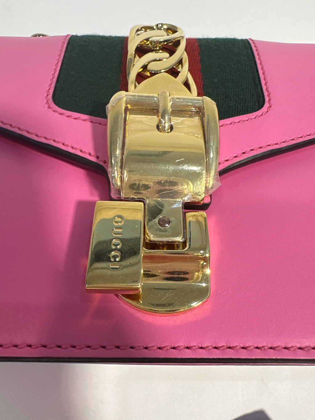 Gucci Pink Leather Mini Sylvie Chain Shoulder Bag