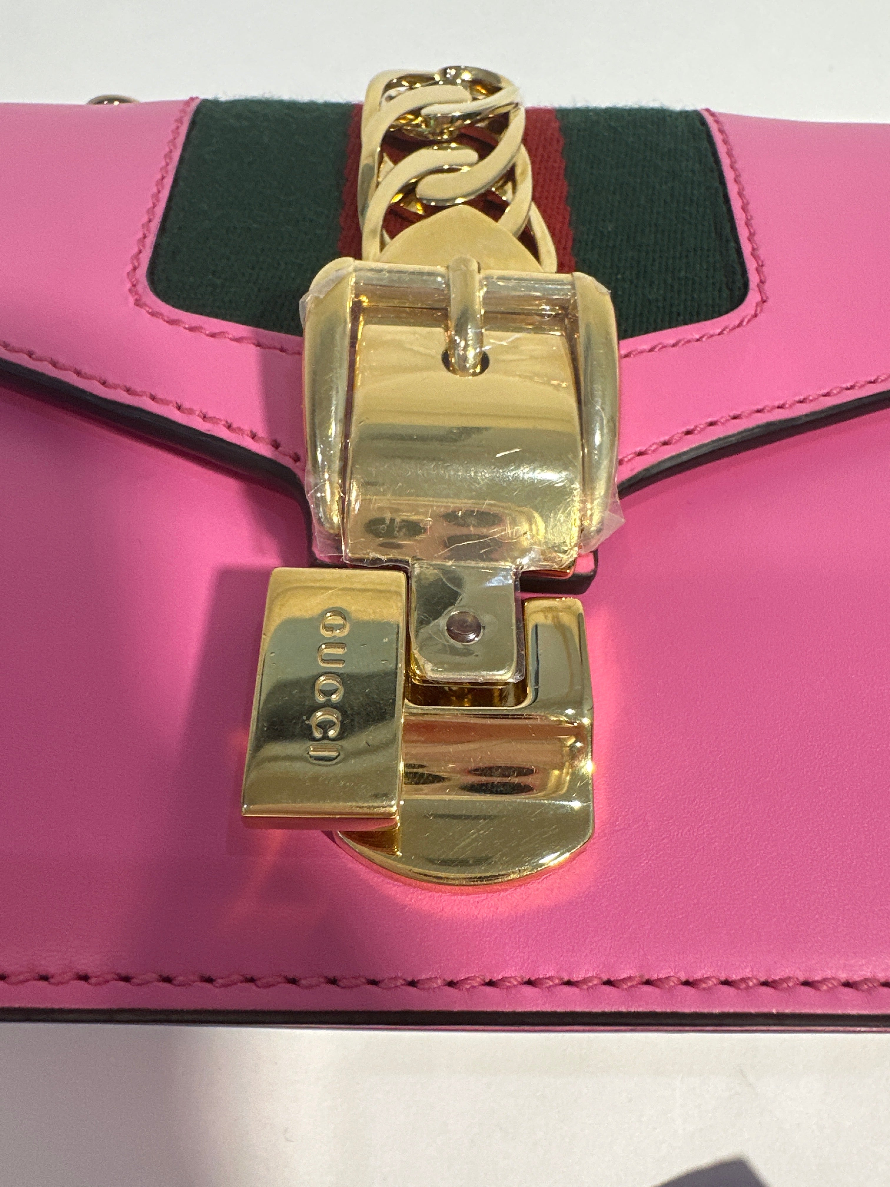 Gucci Pink Leather Mini Sylvie Chain Shoulder Bag