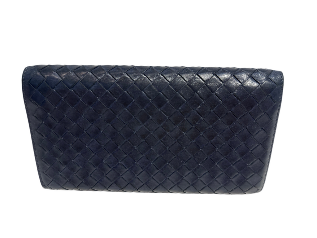 Bottega Veneta Woven Leather Clutch Wallet Navy