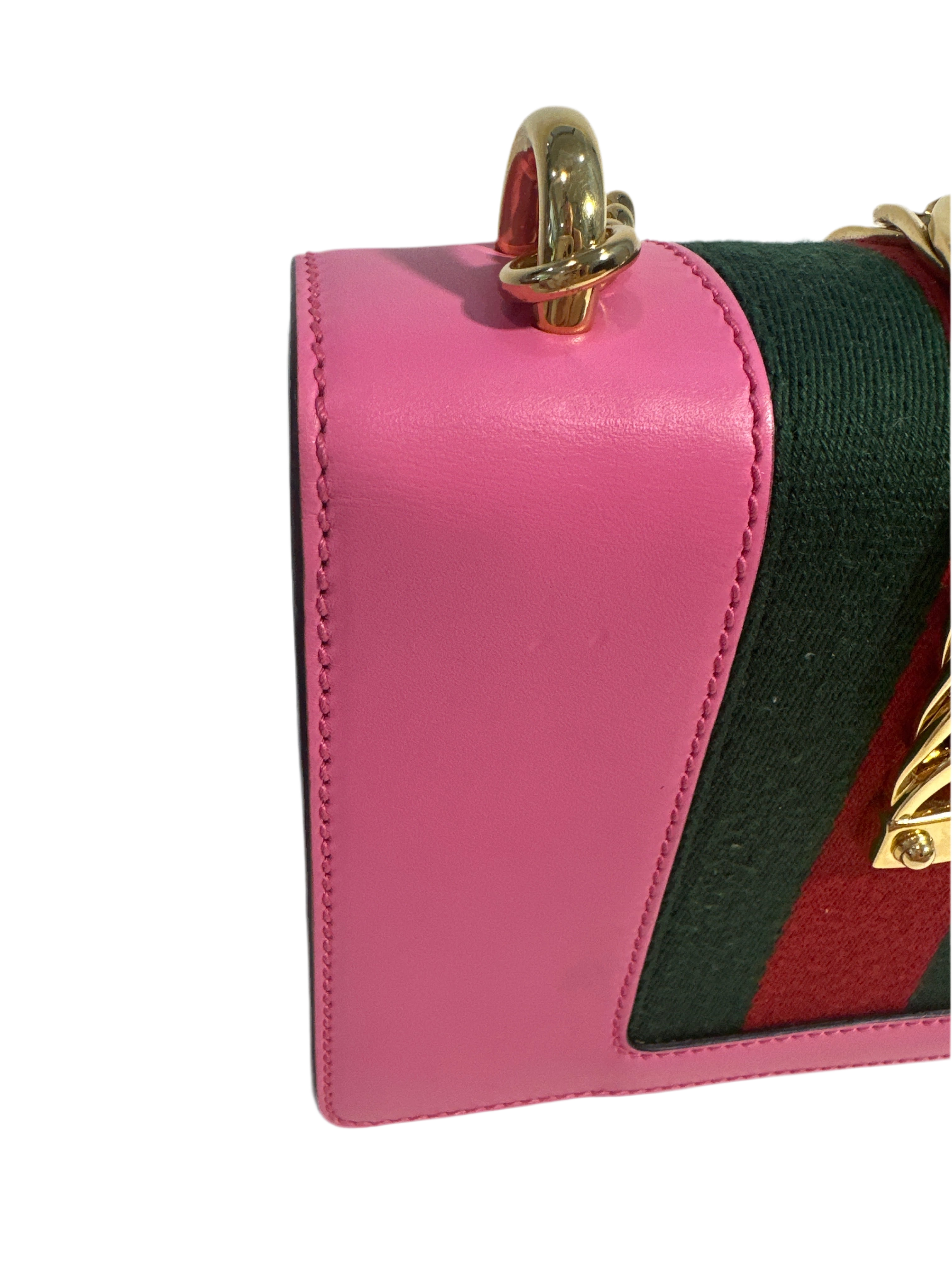 Gucci Pink Leather Mini Sylvie Chain Shoulder Bag