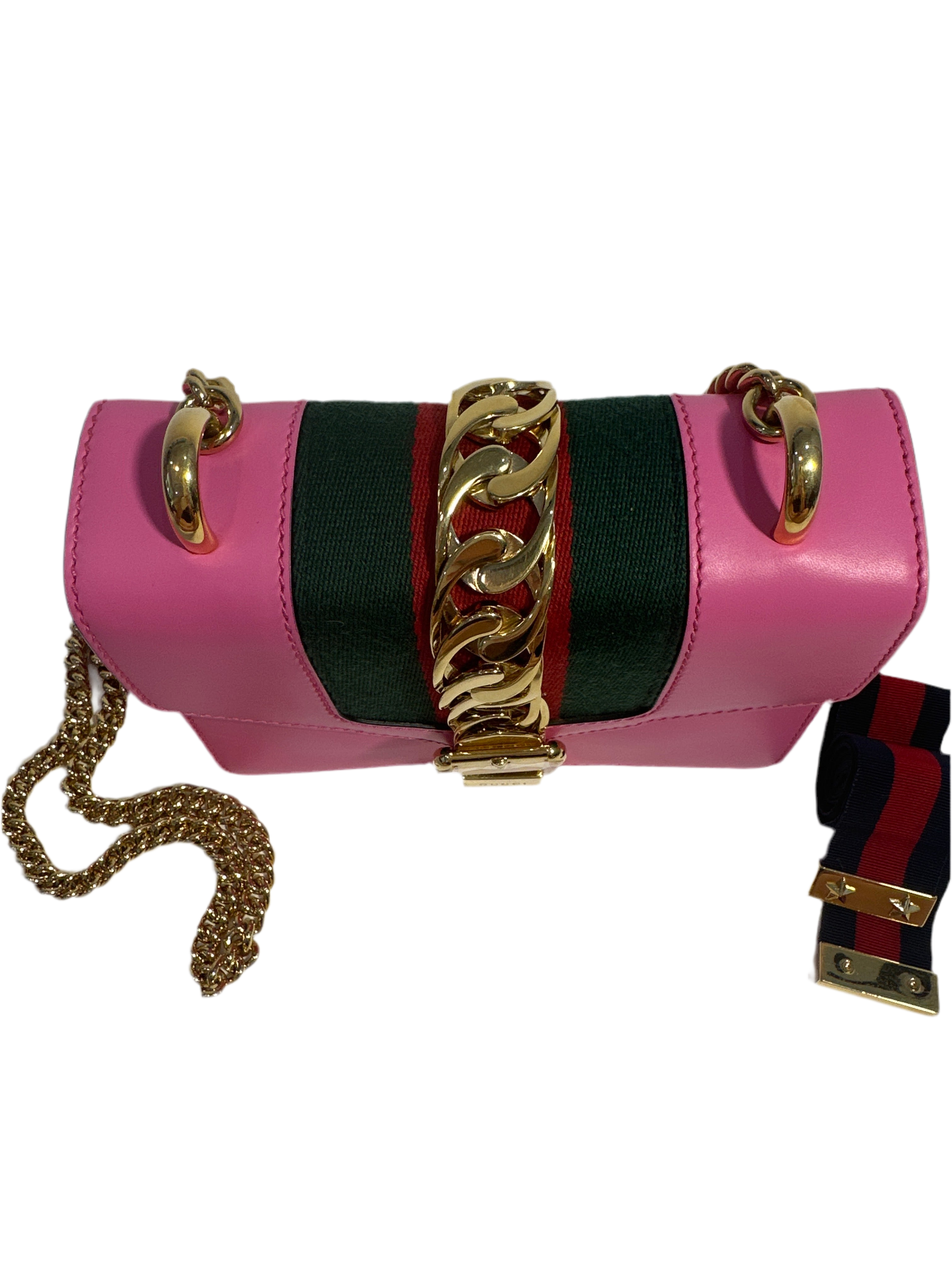 Gucci Pink Leather Mini Sylvie Chain Shoulder Bag
