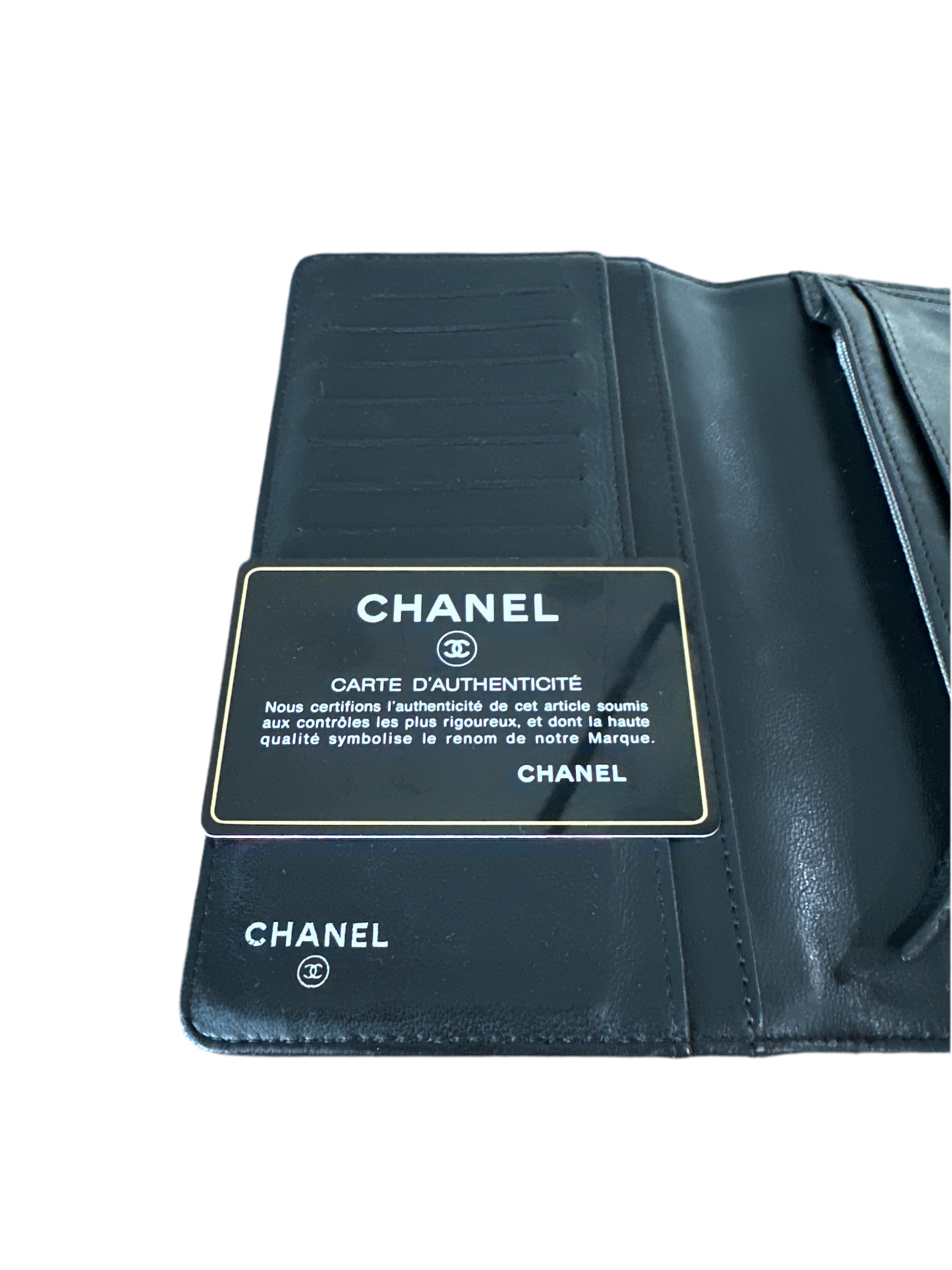 CHANEL Camellia CC Logo Lambskin Long Bifold Wallet Black