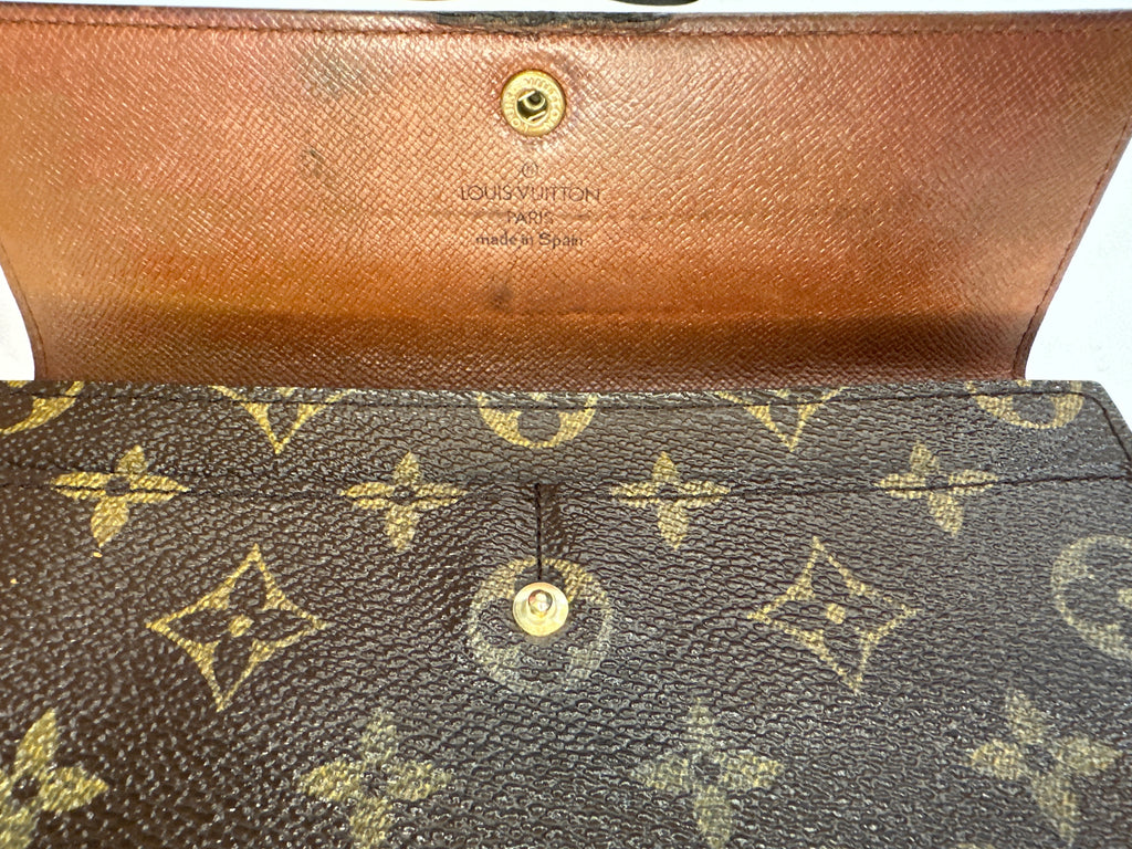 Vintage Louis Vuitton Logo LV Trifold Wallet Large Monogram Brown Authentic