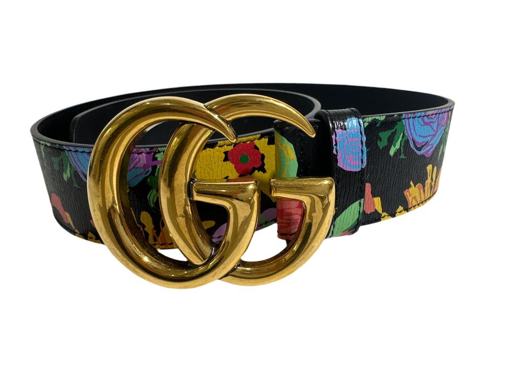 GUCCI X KEN SCOTT Calfskin Double G Belt 75/30 Floral Collab