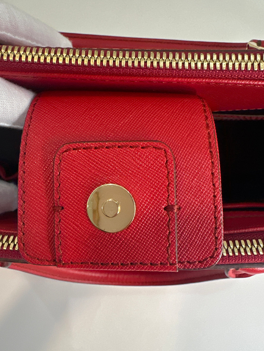 MCM Red Horizontal Double Zip Tote